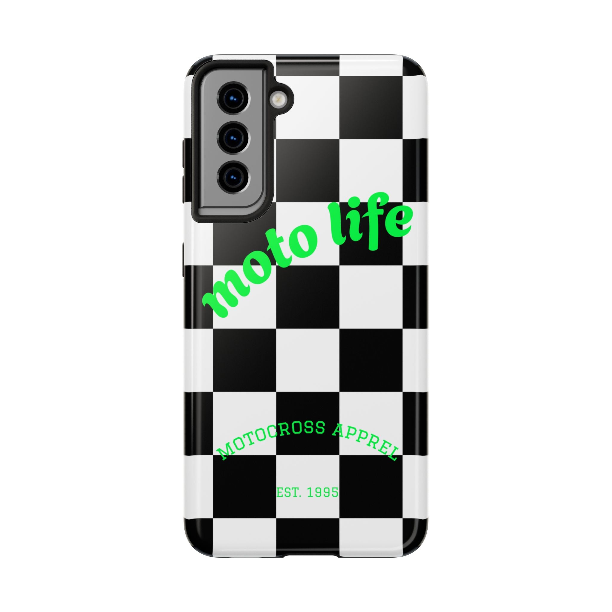 Copy of moto life checkered design Phone Case | motocross apparel, black white grid