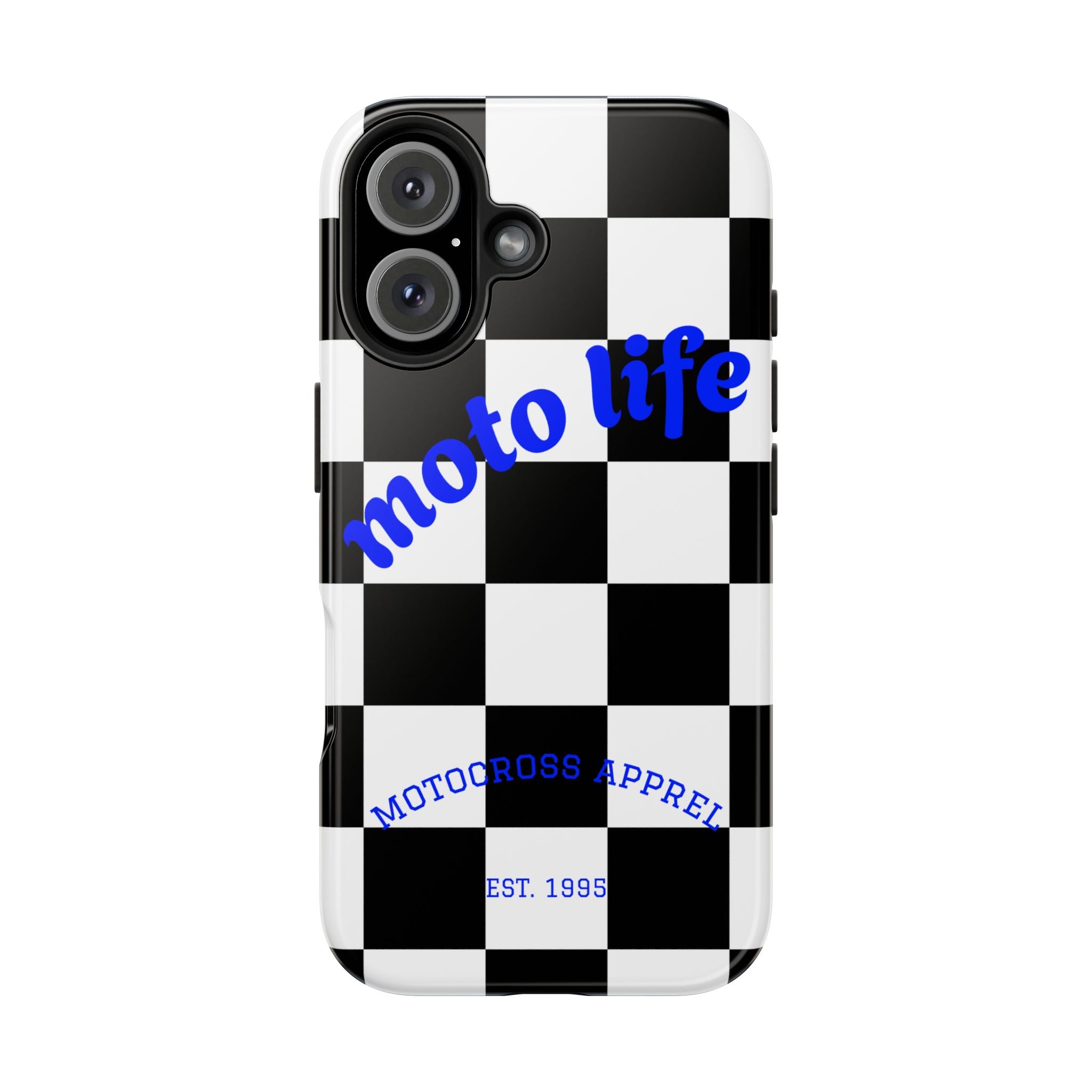 moto life checkered design Phone Case | motocross apparel, black white grid