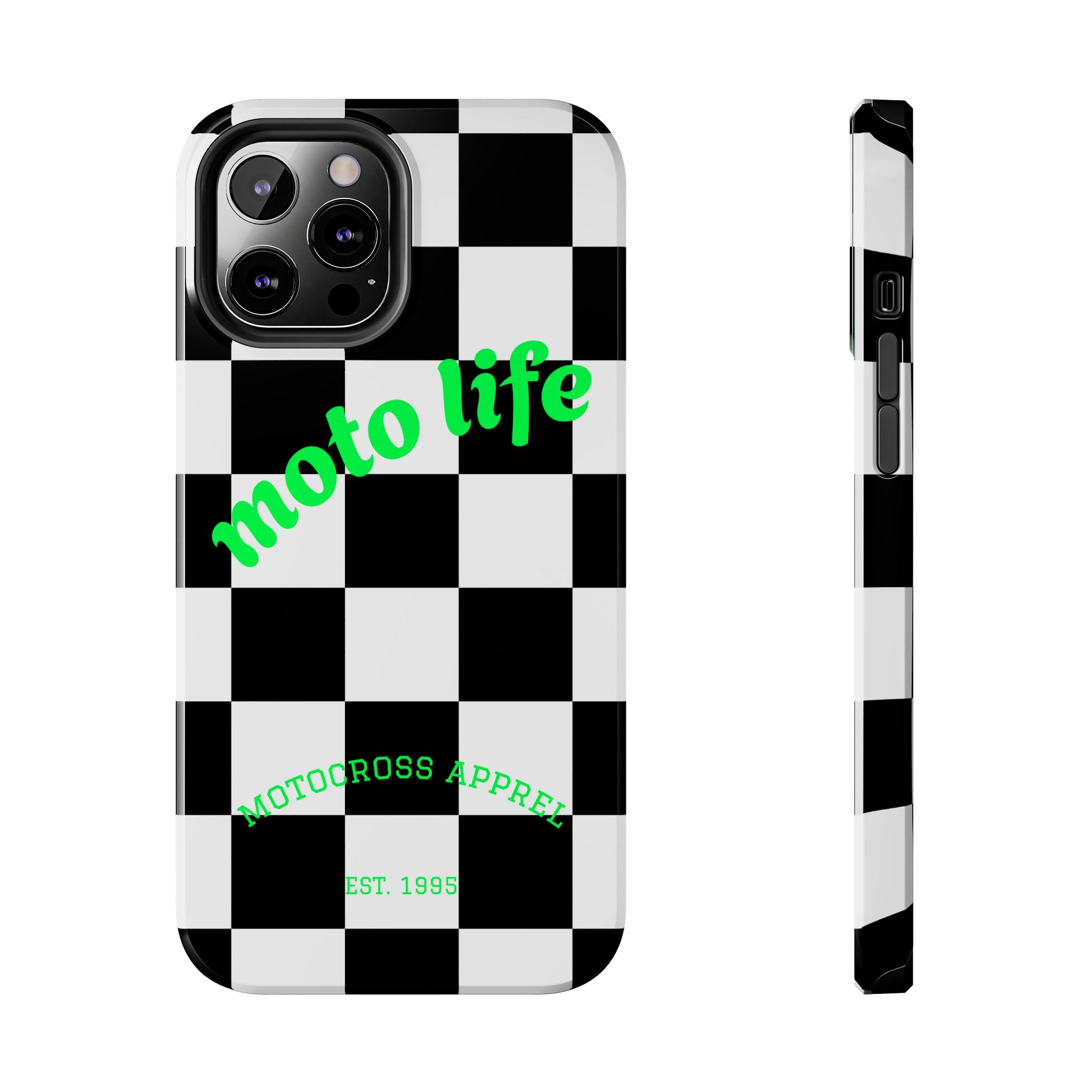 Copy of moto life checkered design Phone Case | motocross apparel, black white grid
