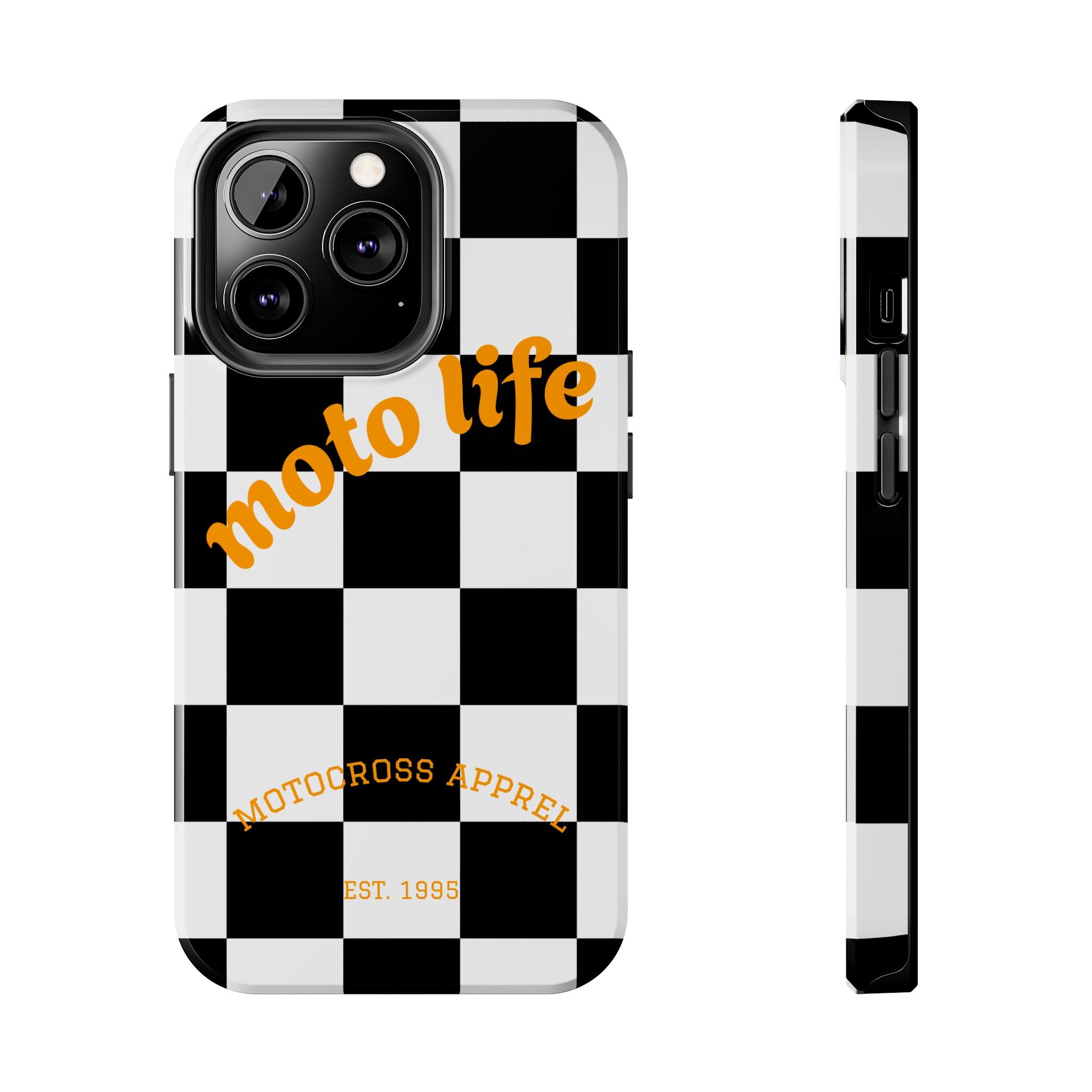 moto life checkered design Phone Case | motocross apparel, black white grid