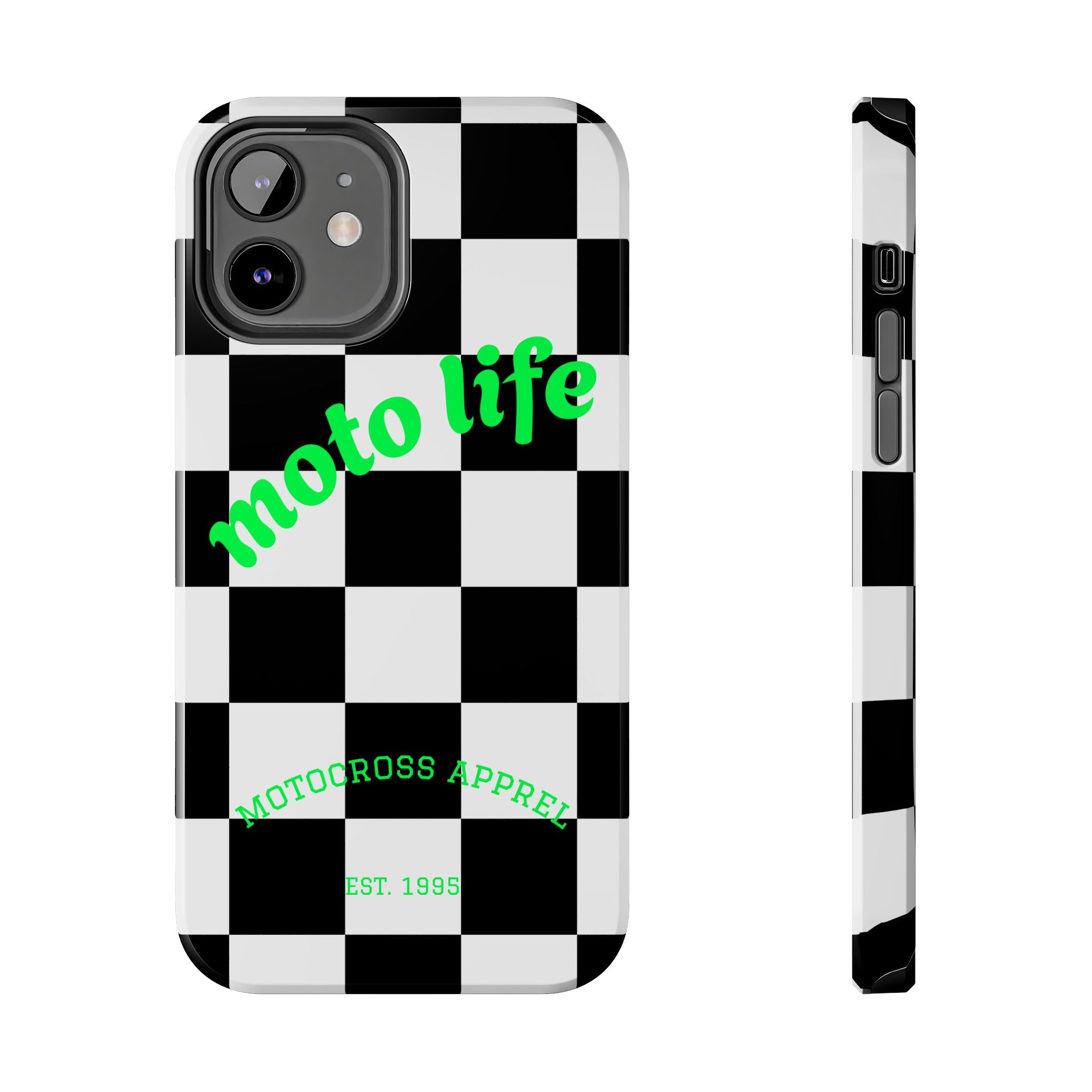 Copy of moto life checkered design Phone Case | motocross apparel, black white grid