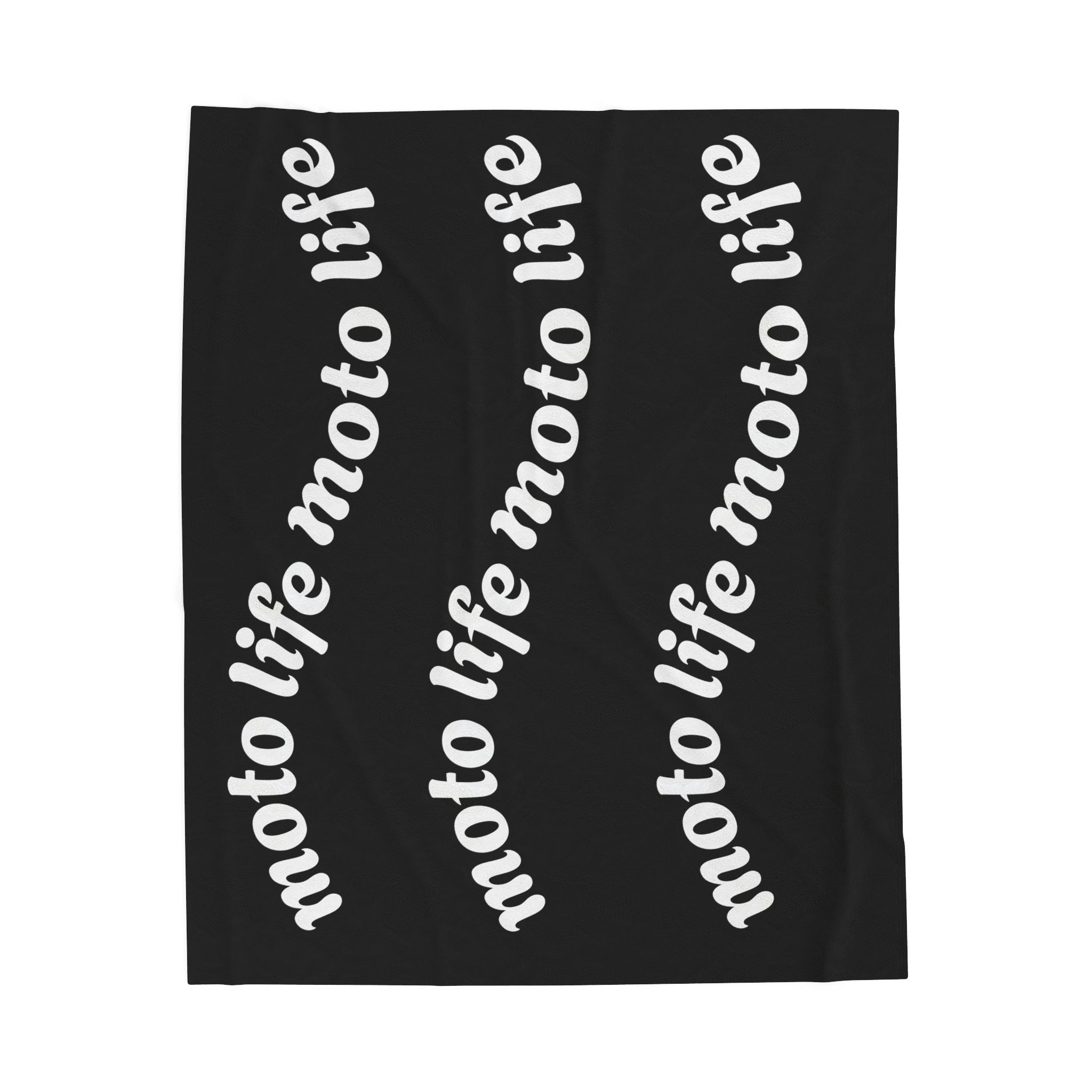 Plush Blanket — “moto life” Repeating Script Velveteen Throw