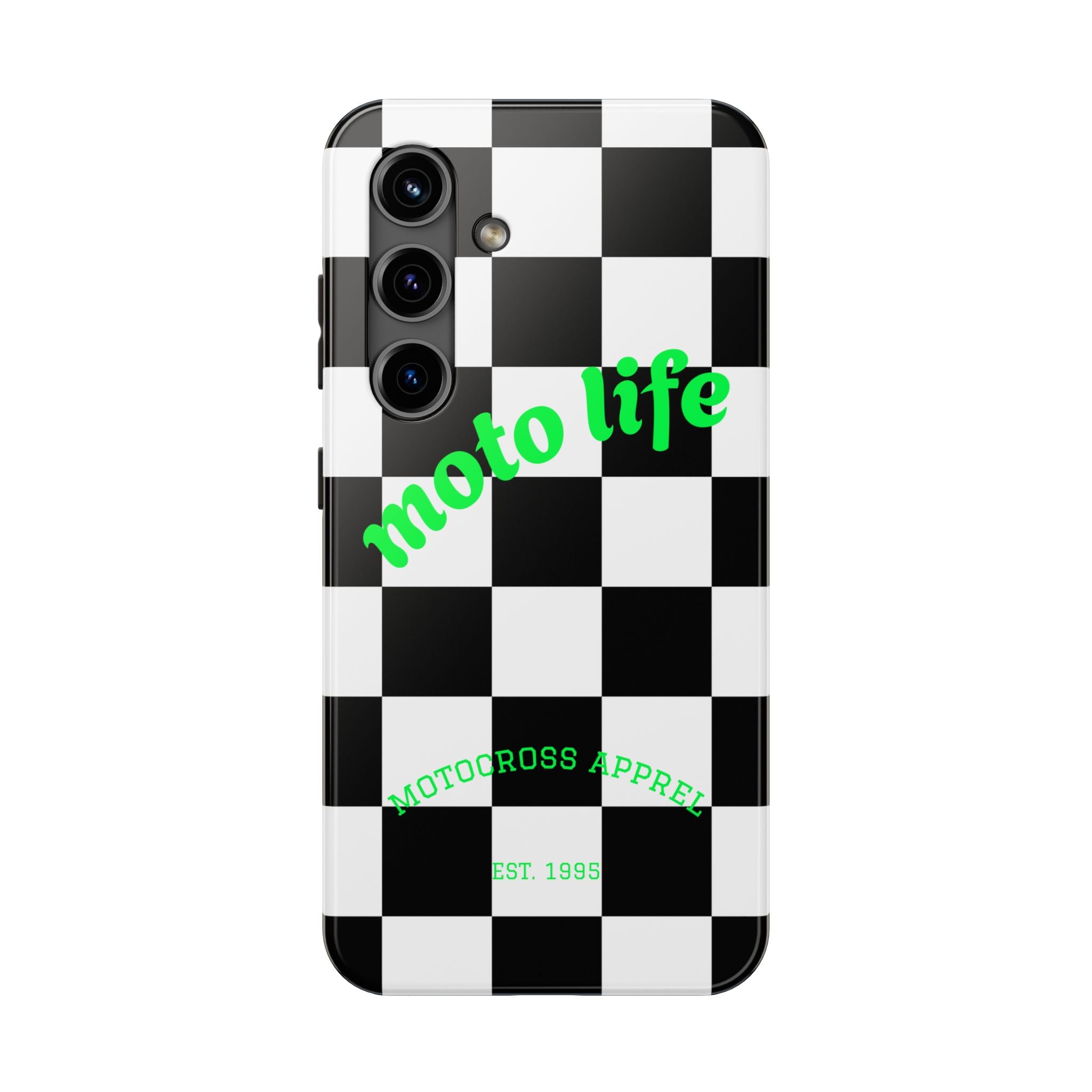 Copy of moto life checkered design Phone Case | motocross apparel, black white grid