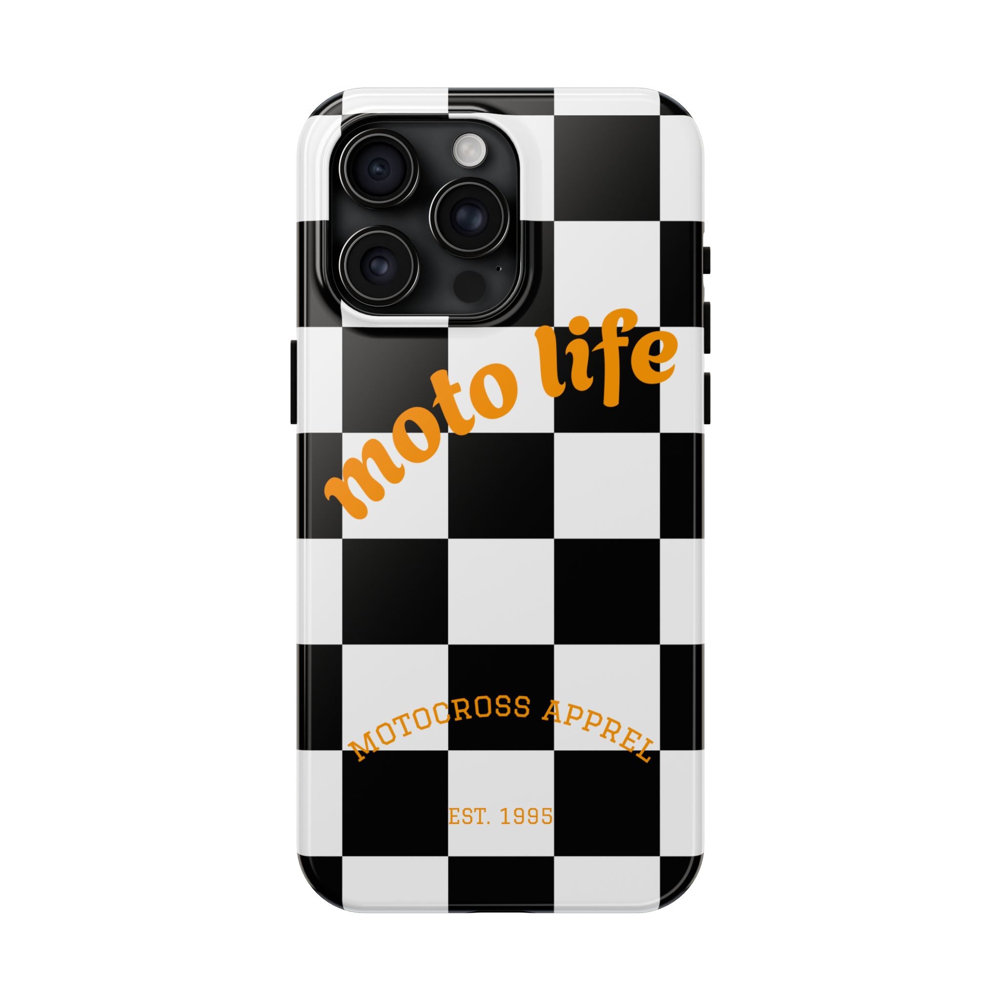 moto life checkered design Phone Case | motocross apparel, black white grid