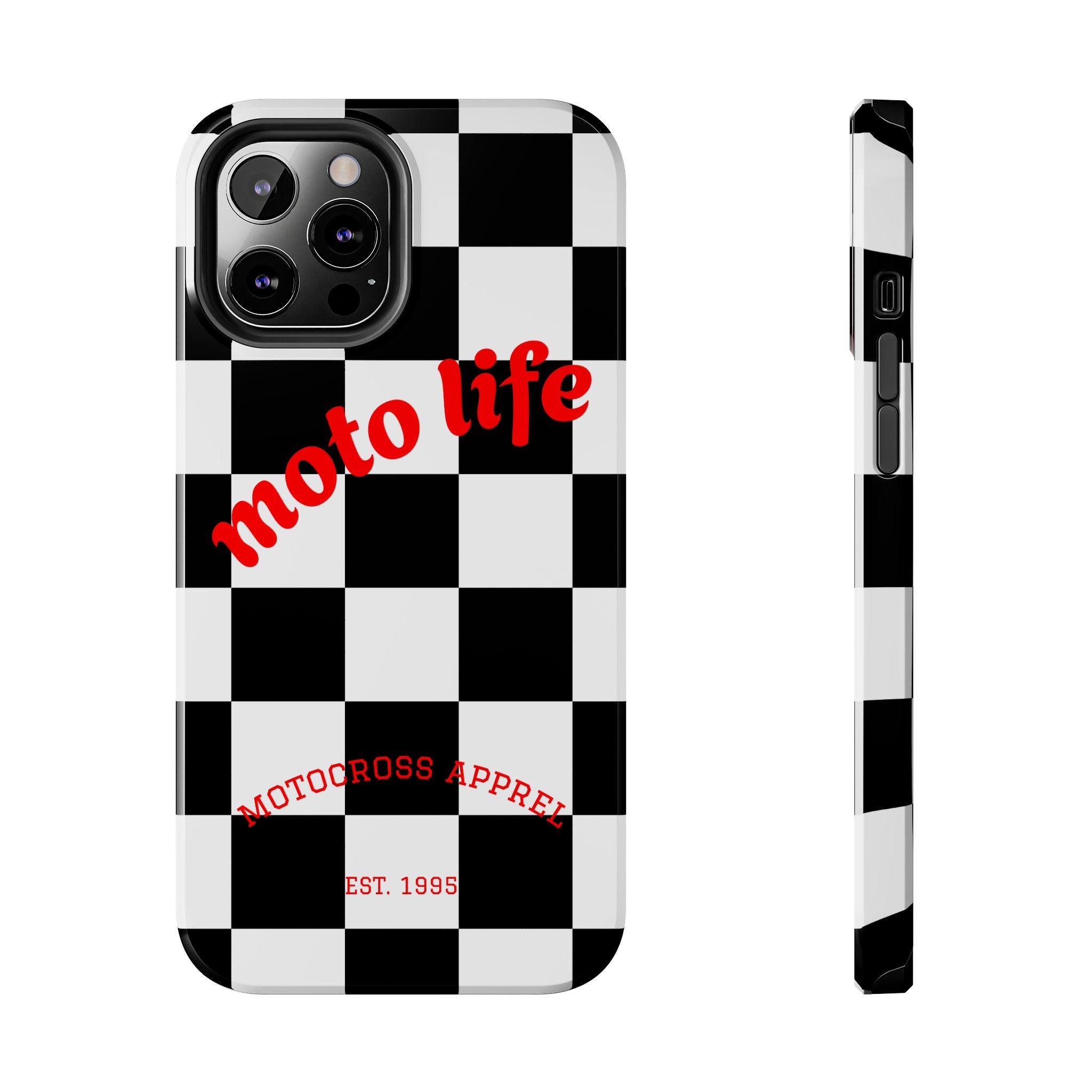 moto life checkered design Phone Case | motocross apparel, black white grid
