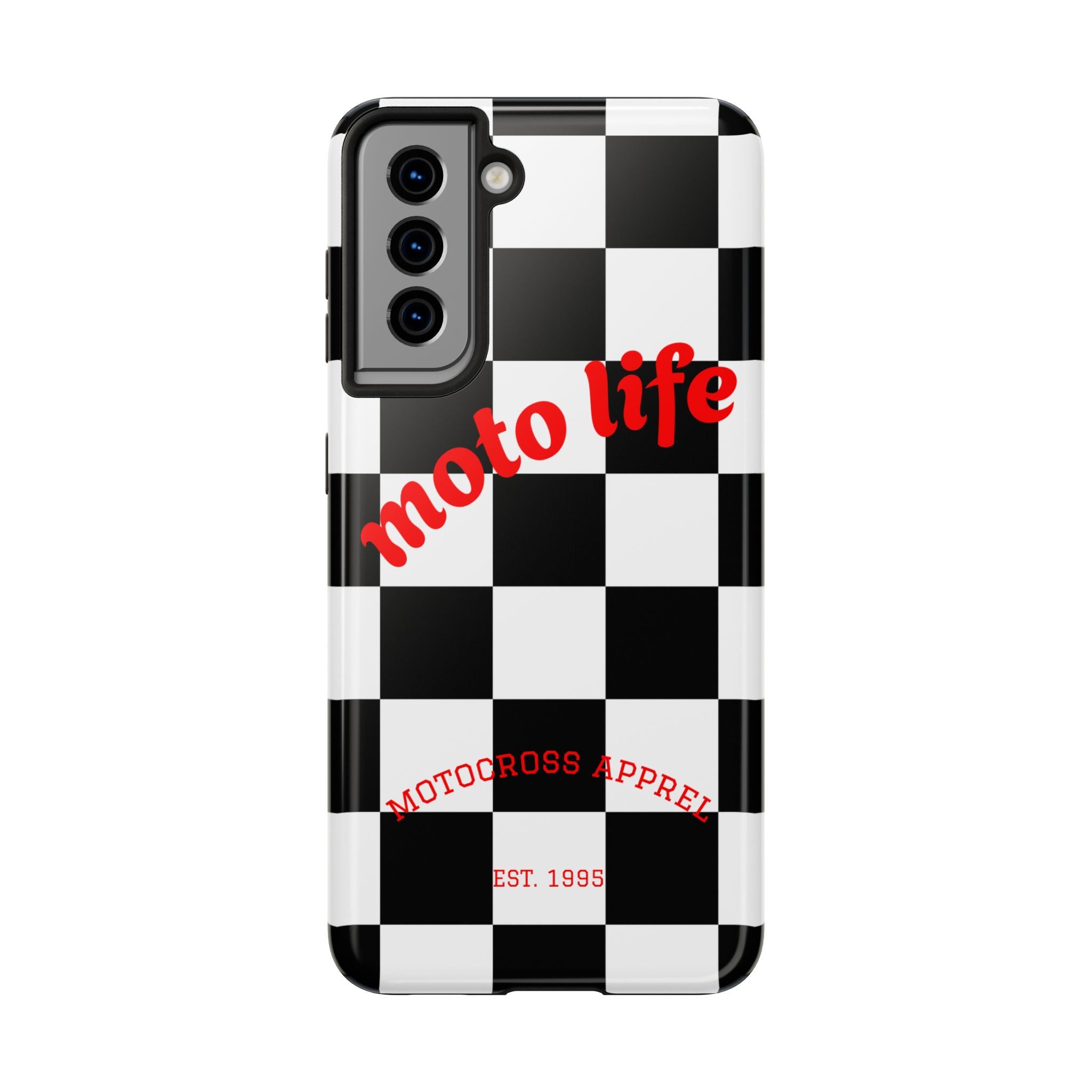 moto life checkered design Phone Case | motocross apparel, black white grid