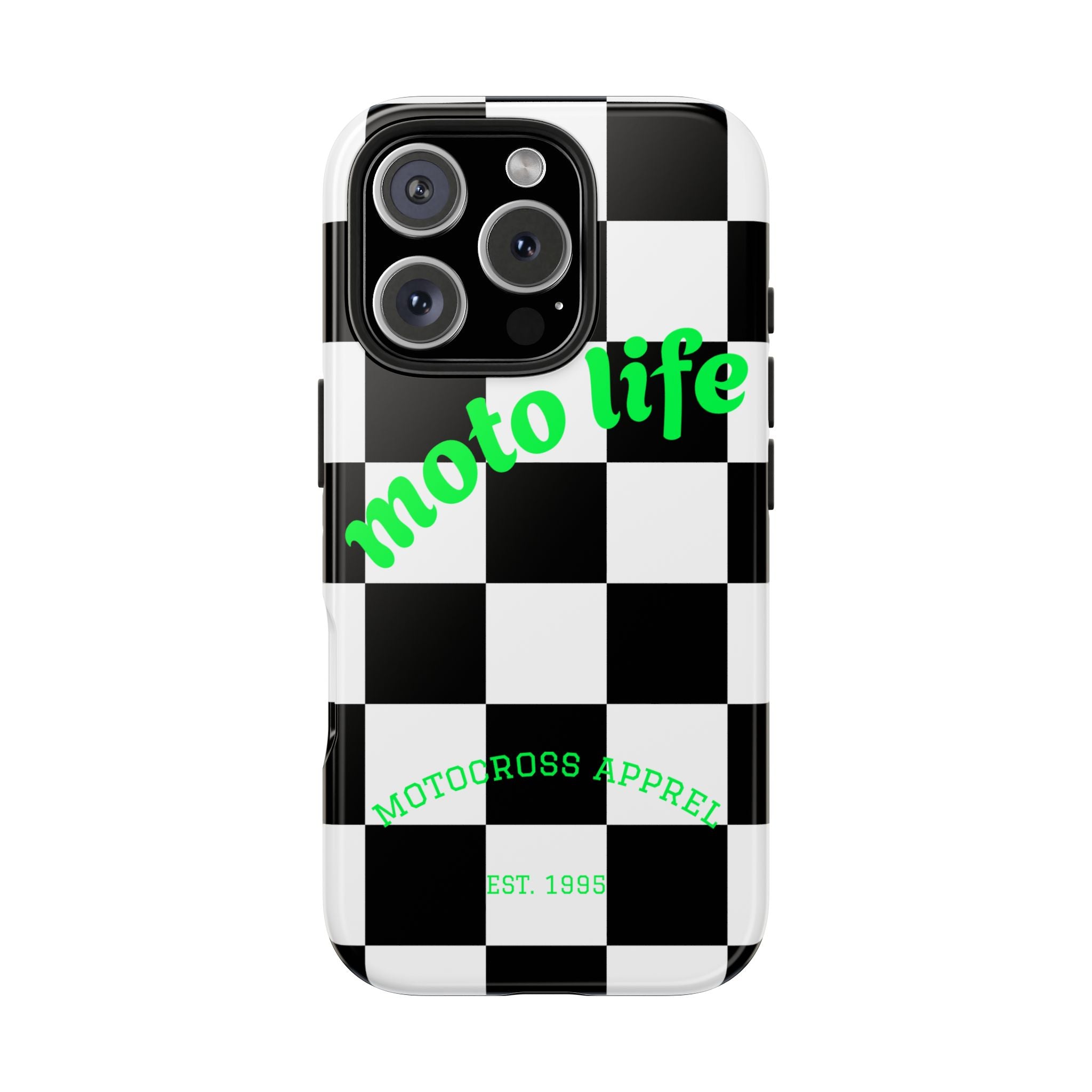 Copy of moto life checkered design Phone Case | motocross apparel, black white grid
