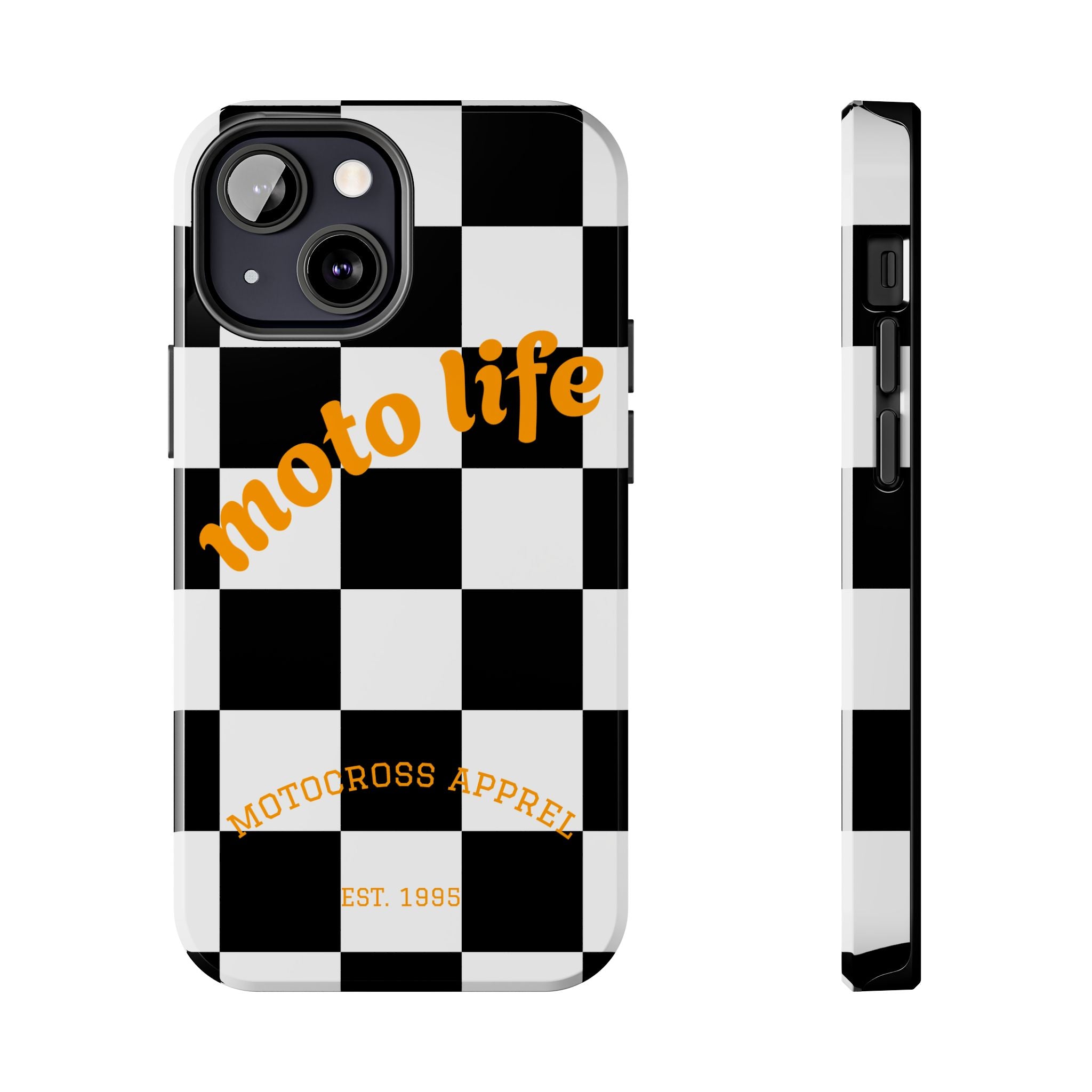 moto life checkered design Phone Case | motocross apparel, black white grid