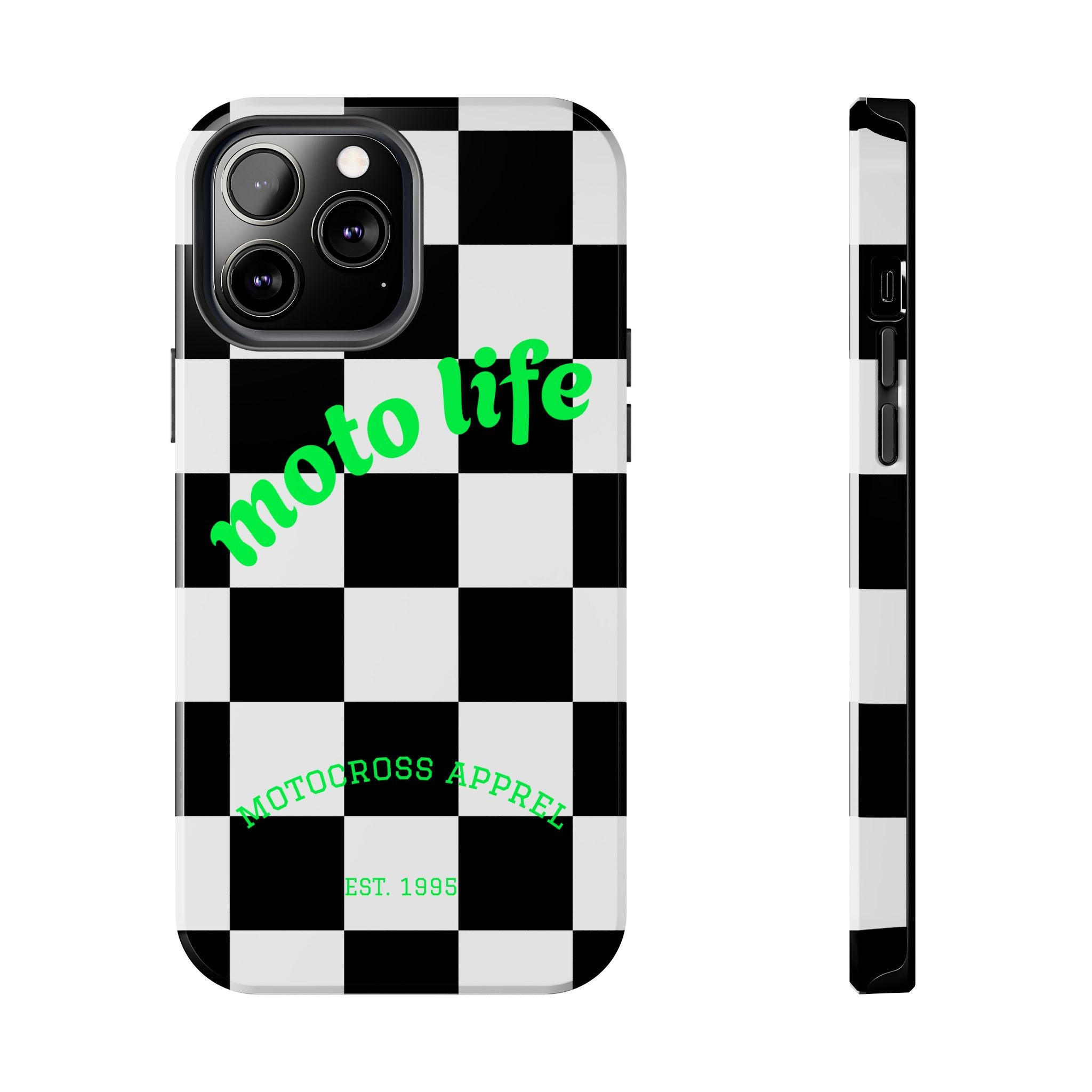 Copy of moto life checkered design Phone Case | motocross apparel, black white grid
