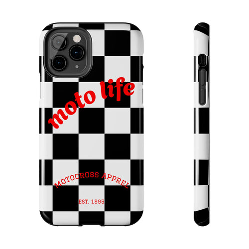 moto life checkered design Phone Case | motocross apparel, black white grid