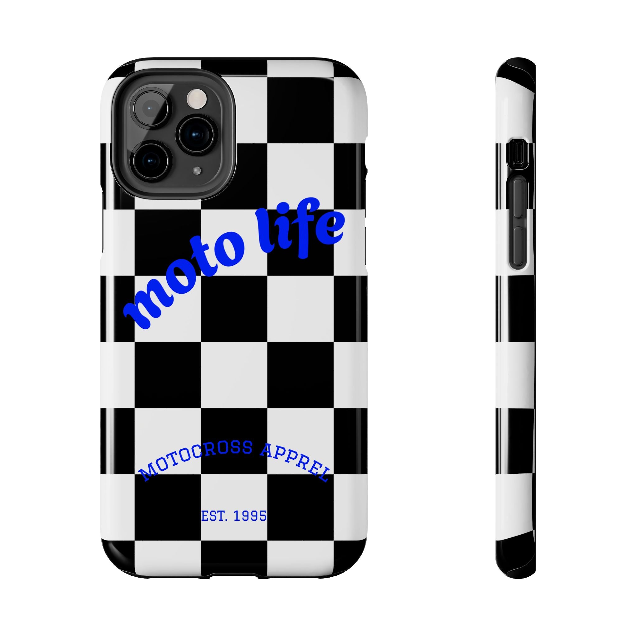 moto life checkered design Phone Case | motocross apparel, black white grid