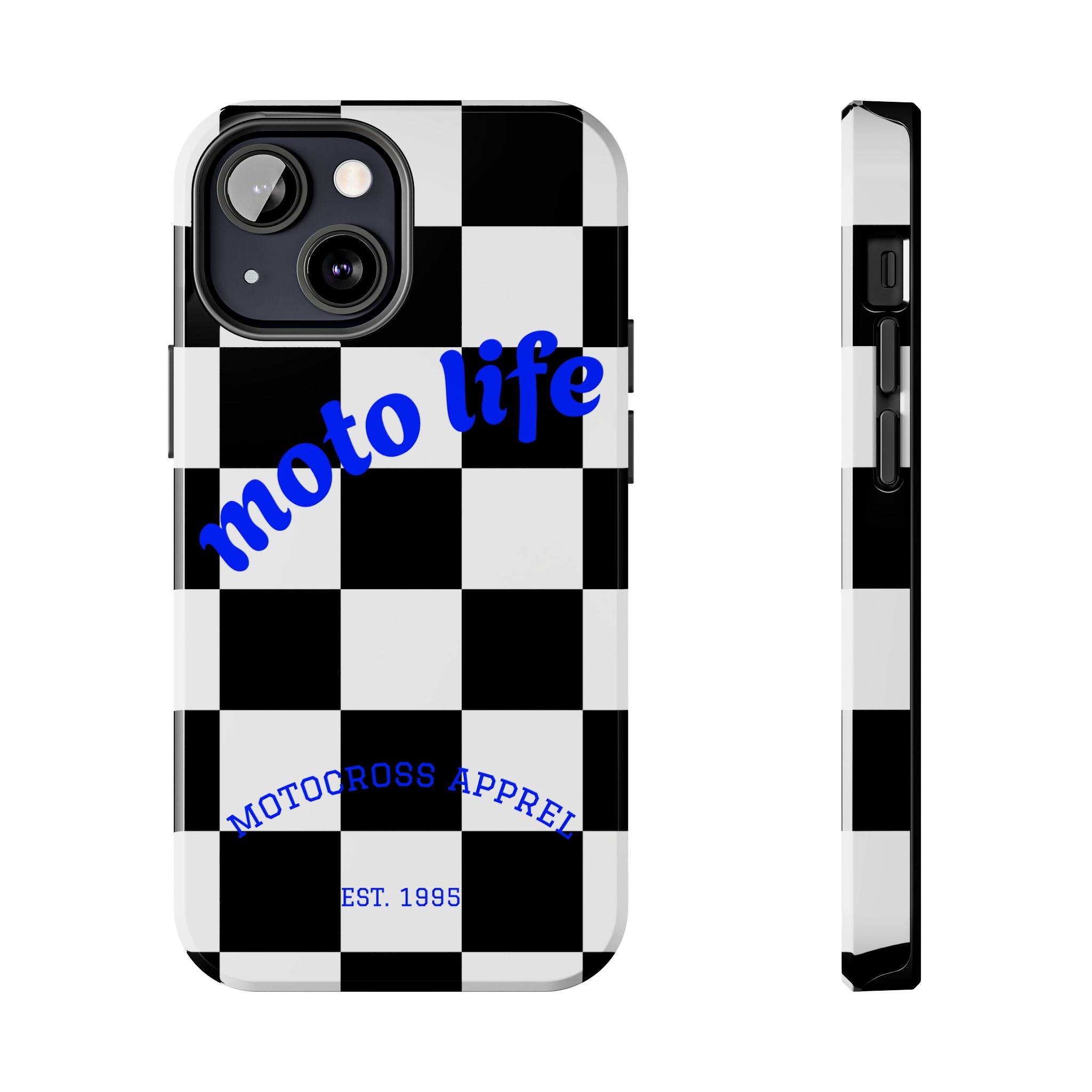 moto life checkered design Phone Case | motocross apparel, black white grid