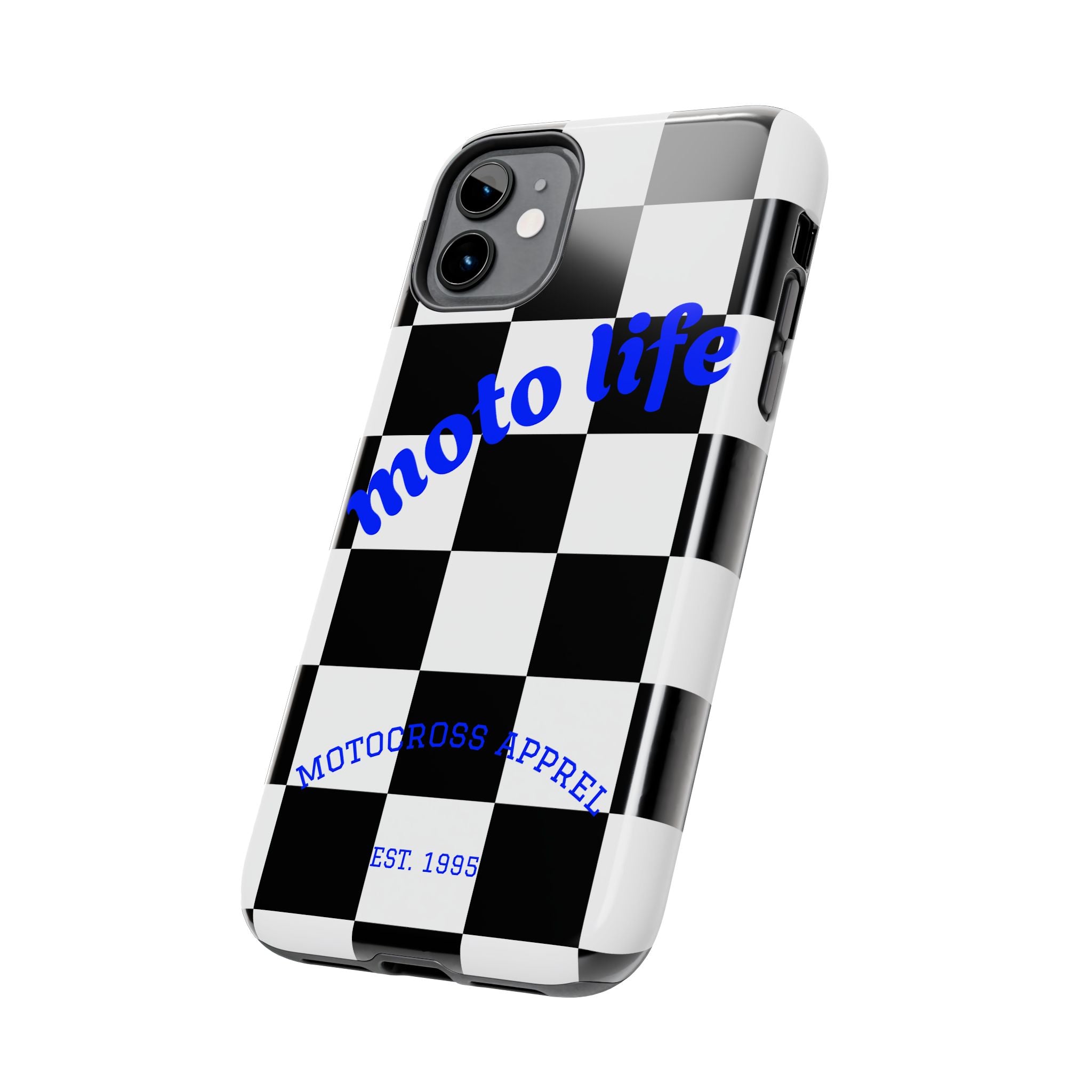 moto life checkered design Phone Case | motocross apparel, black white grid