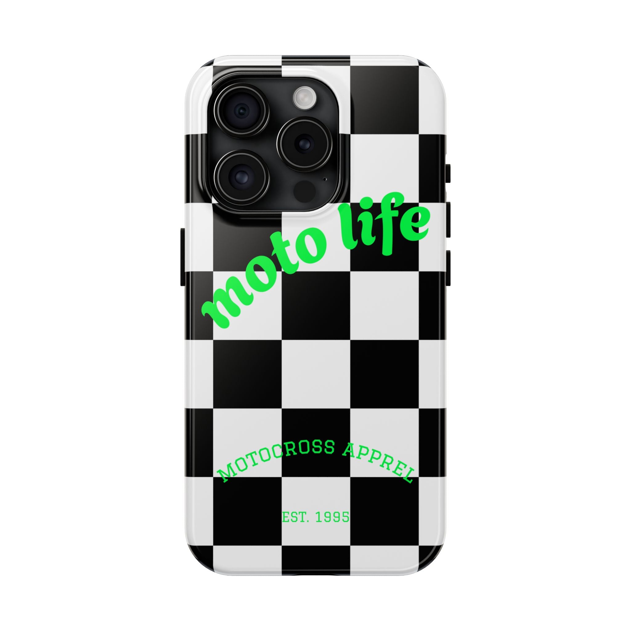 Copy of moto life checkered design Phone Case | motocross apparel, black white grid