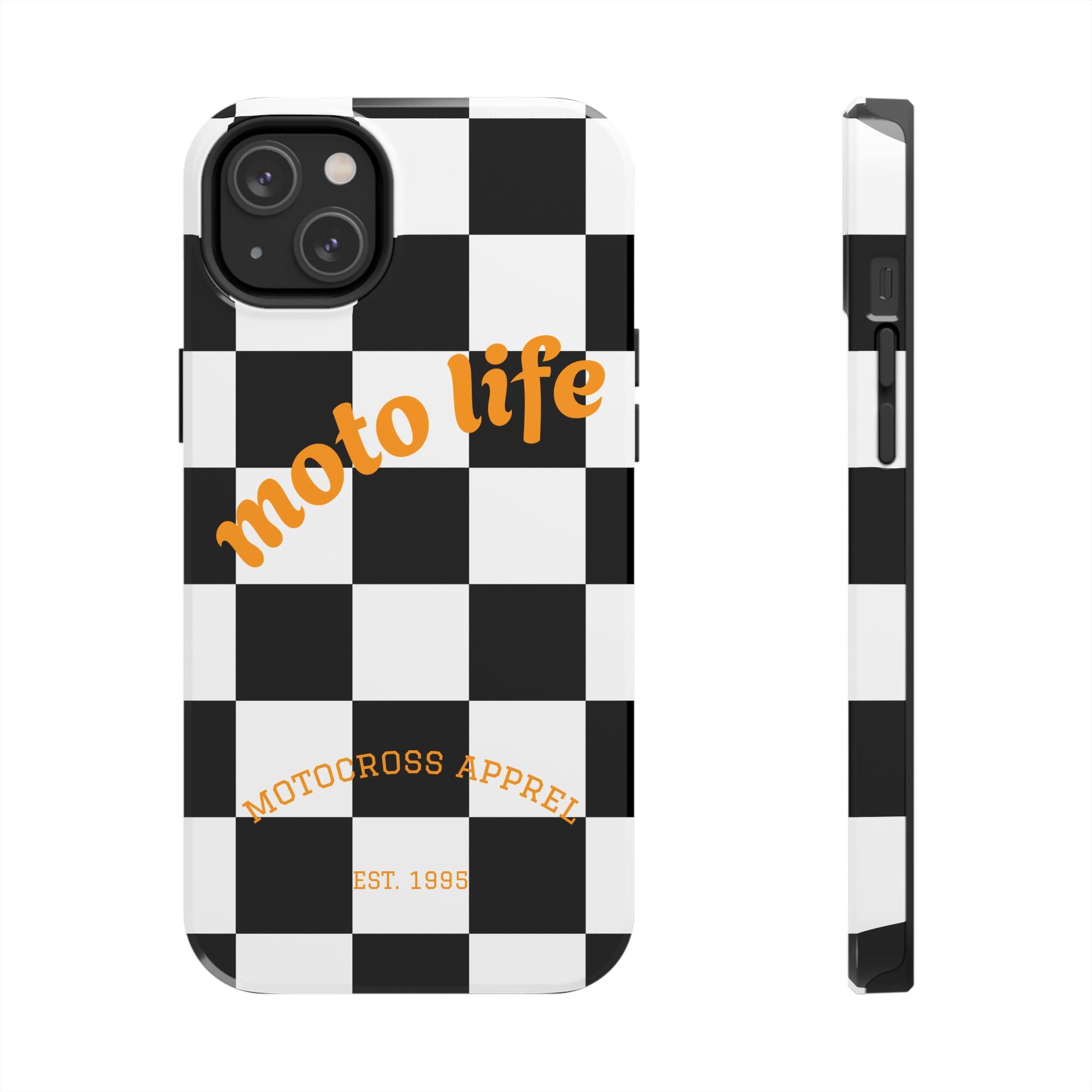 moto life checkered design Phone Case | motocross apparel, black white grid