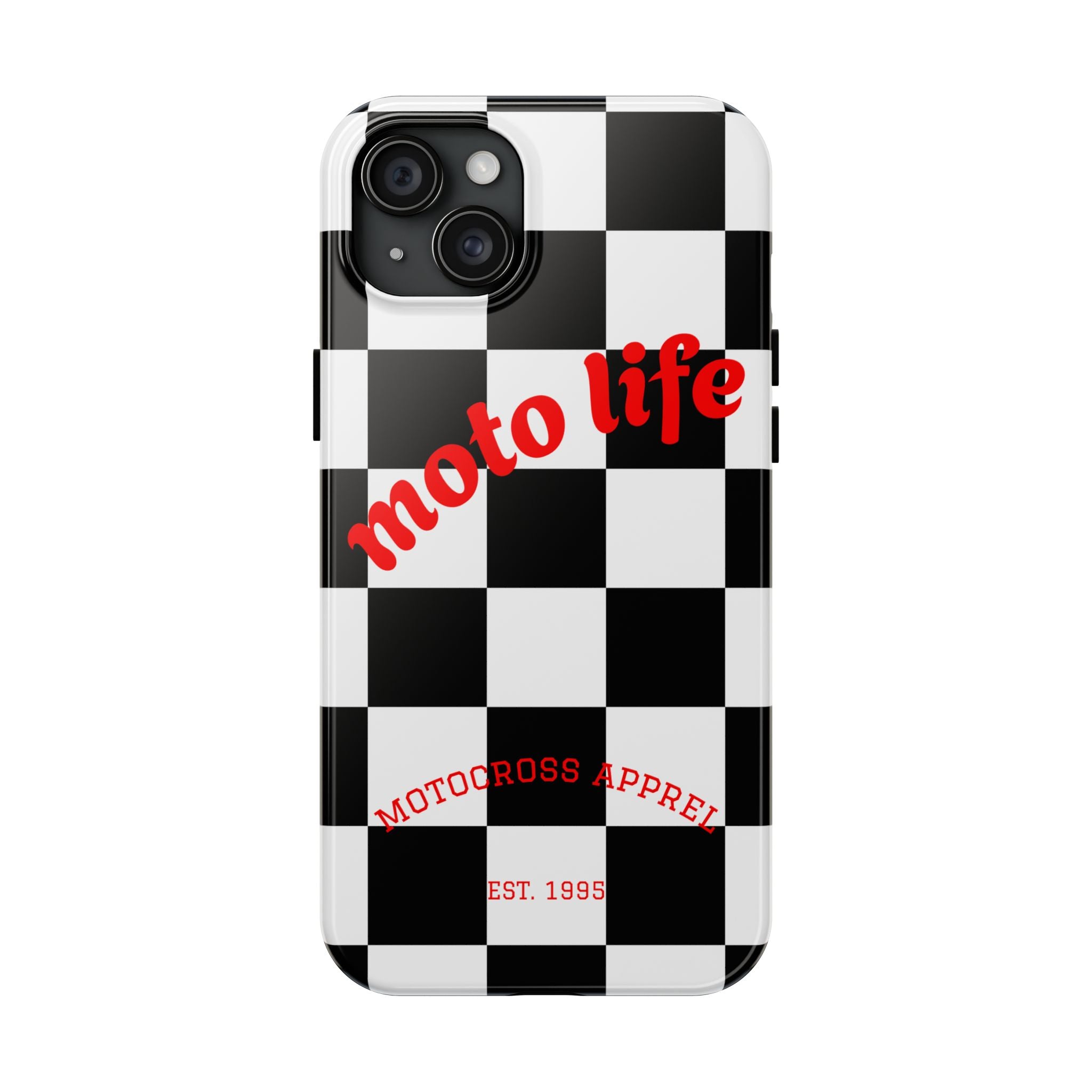 moto life checkered design Phone Case | motocross apparel, black white grid