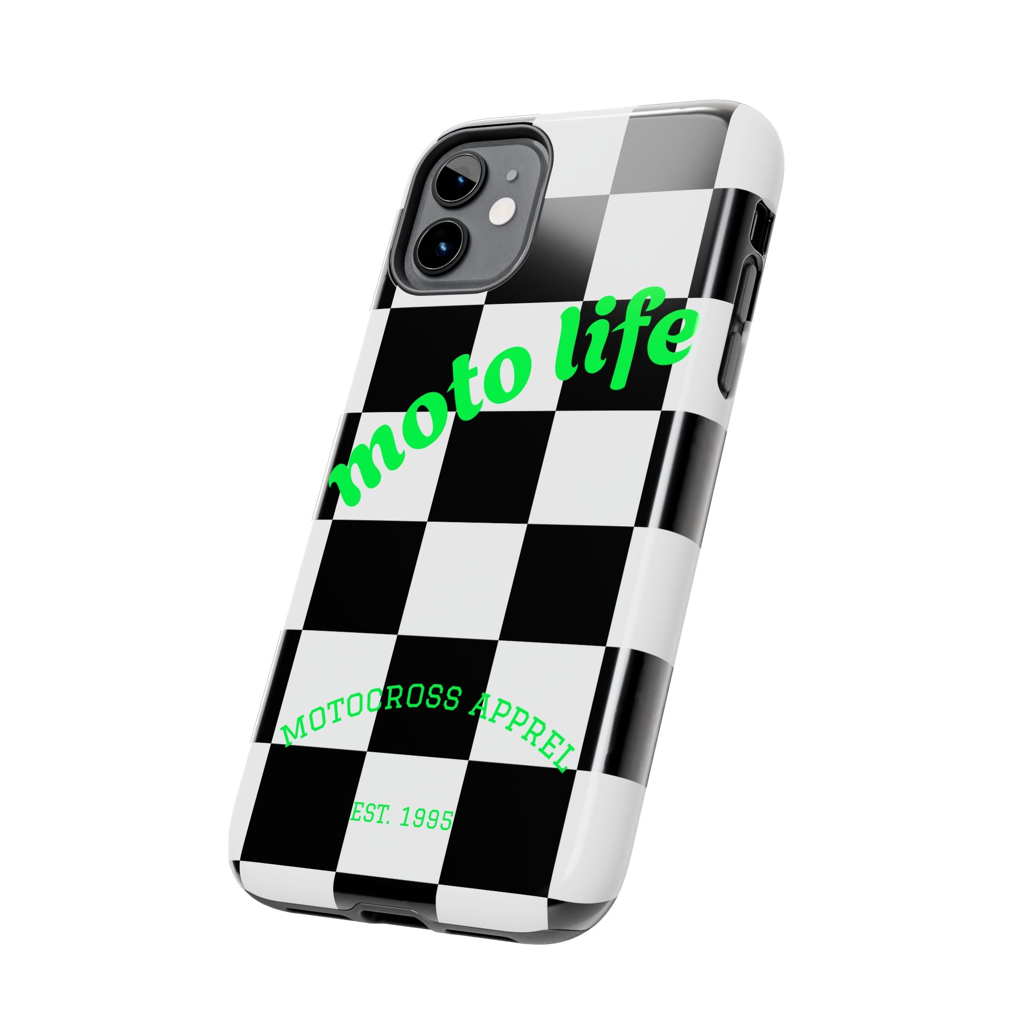 Copy of moto life checkered design Phone Case | motocross apparel, black white grid
