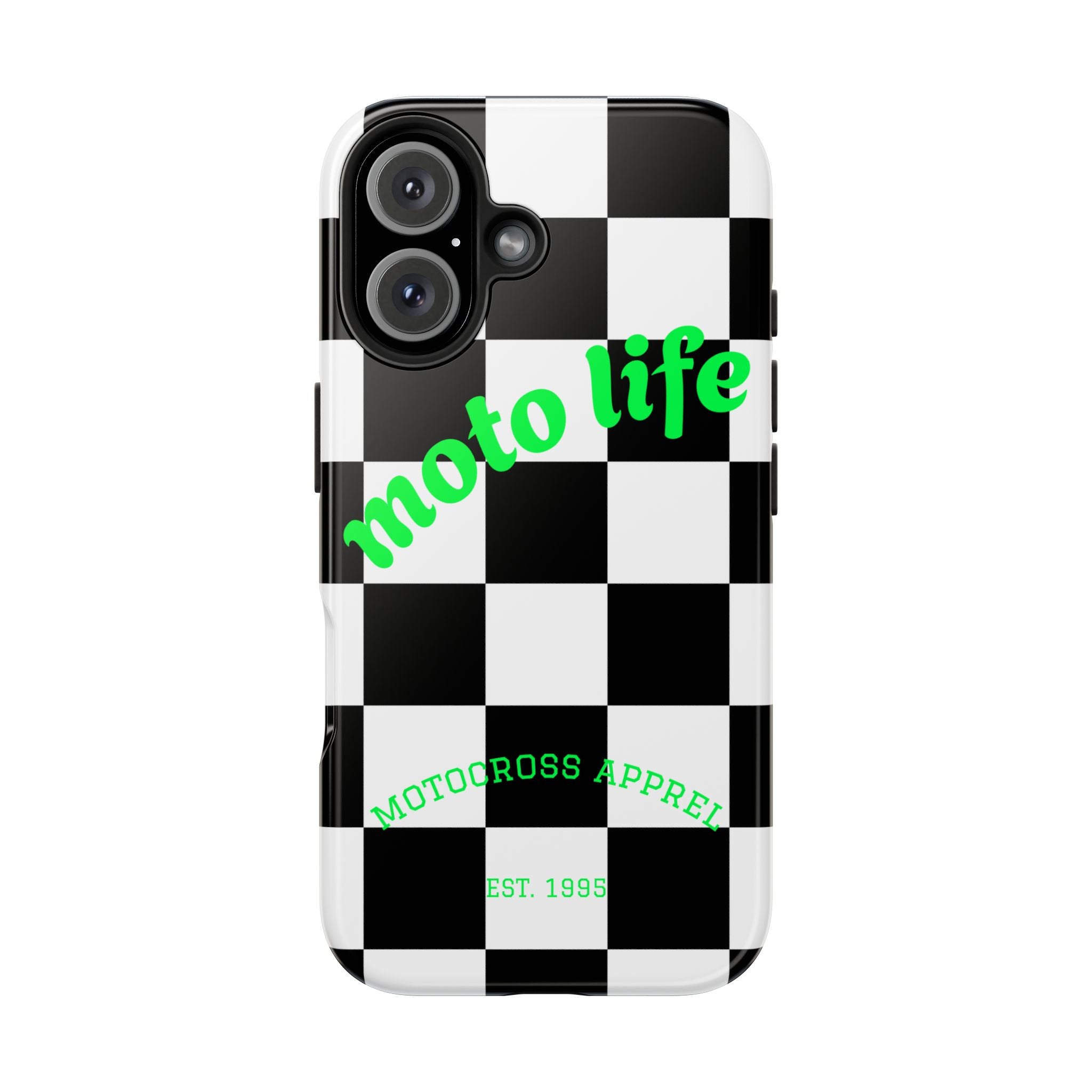 Copy of moto life checkered design Phone Case | motocross apparel, black white grid