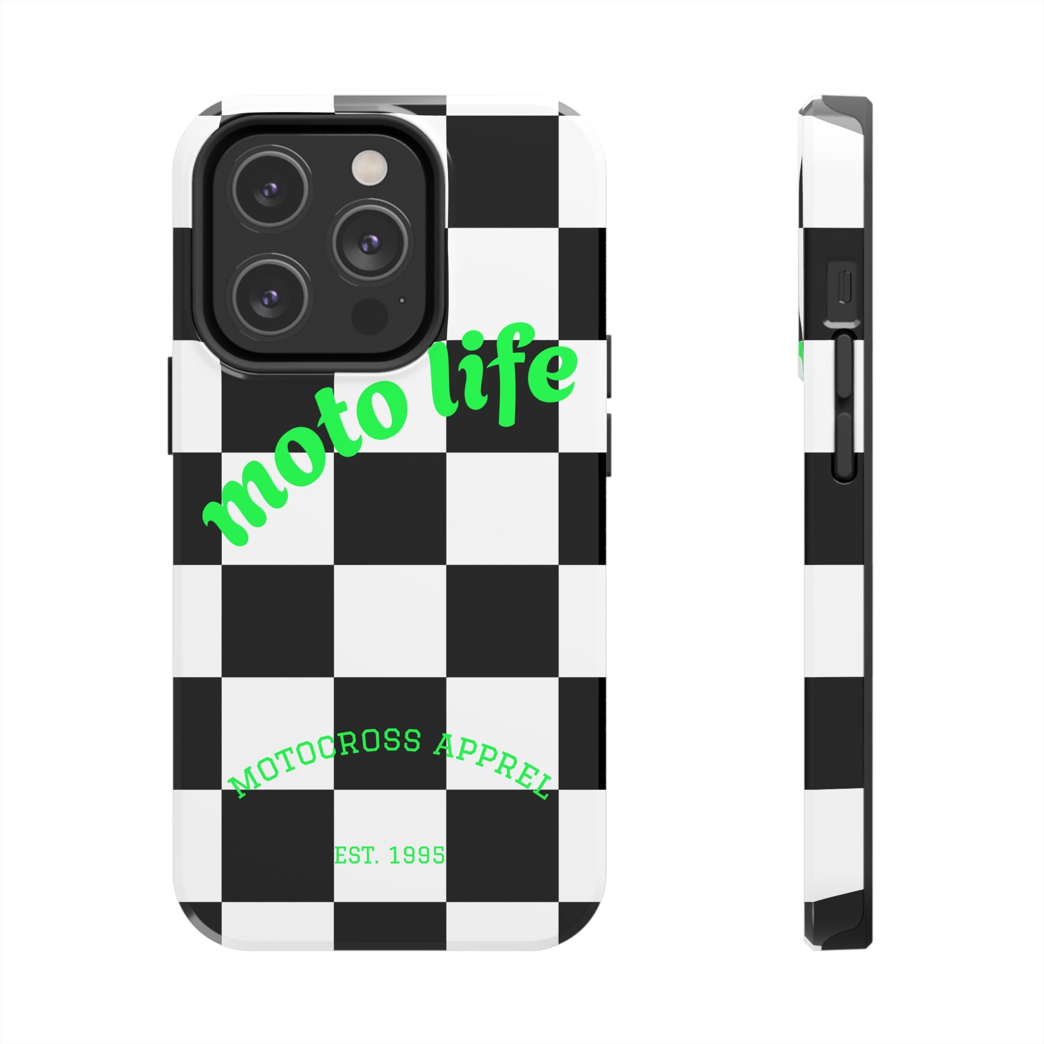Copy of moto life checkered design Phone Case | motocross apparel, black white grid