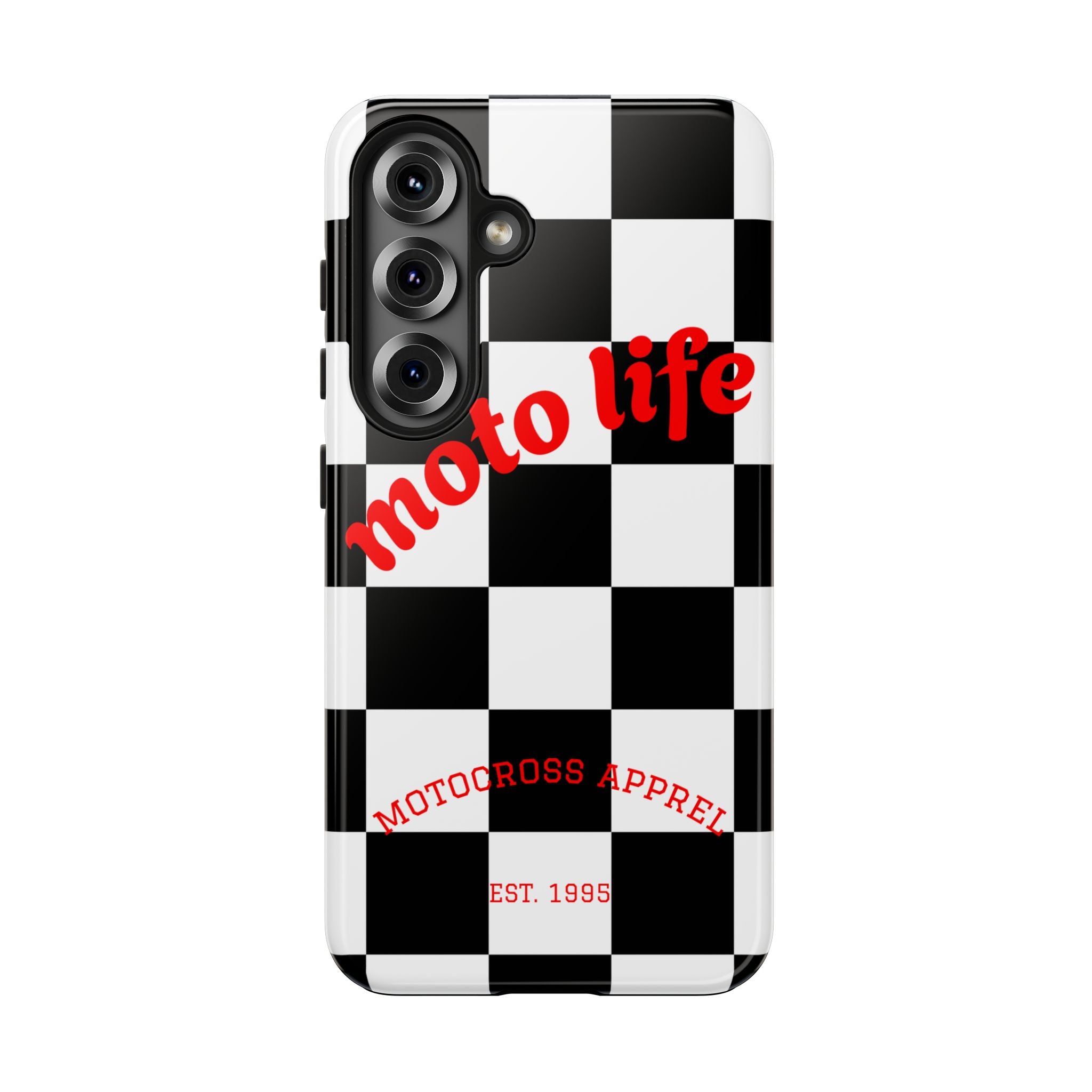 moto life checkered design Phone Case | motocross apparel, black white grid