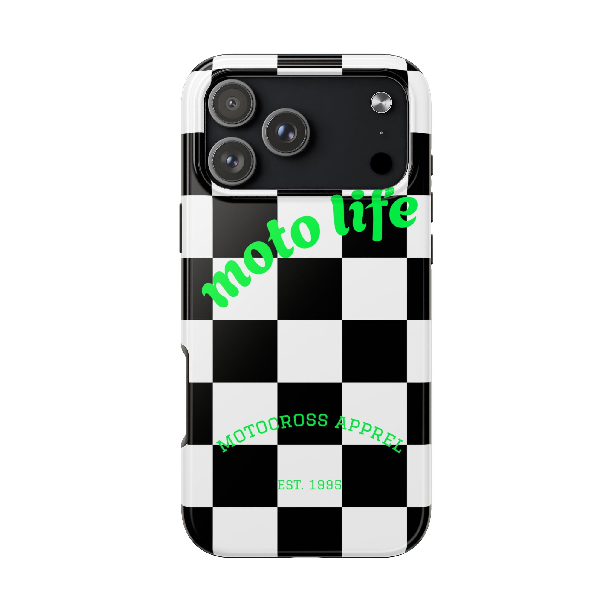Copy of moto life checkered design Phone Case | motocross apparel, black white grid