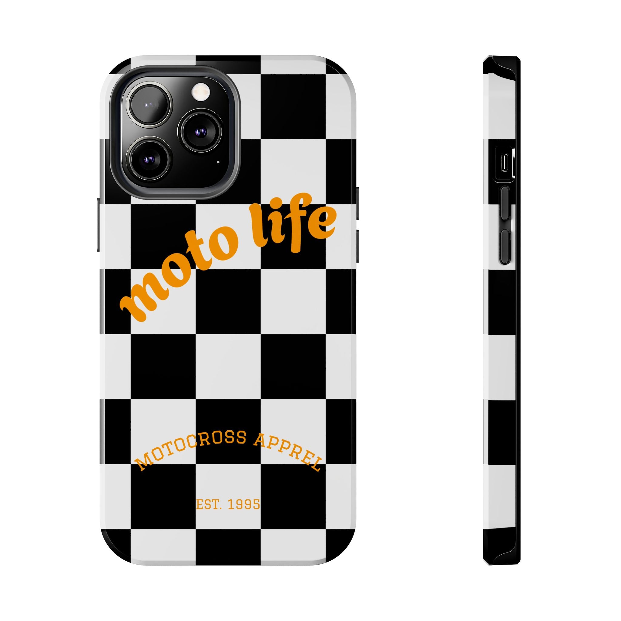 moto life checkered design Phone Case | motocross apparel, black white grid