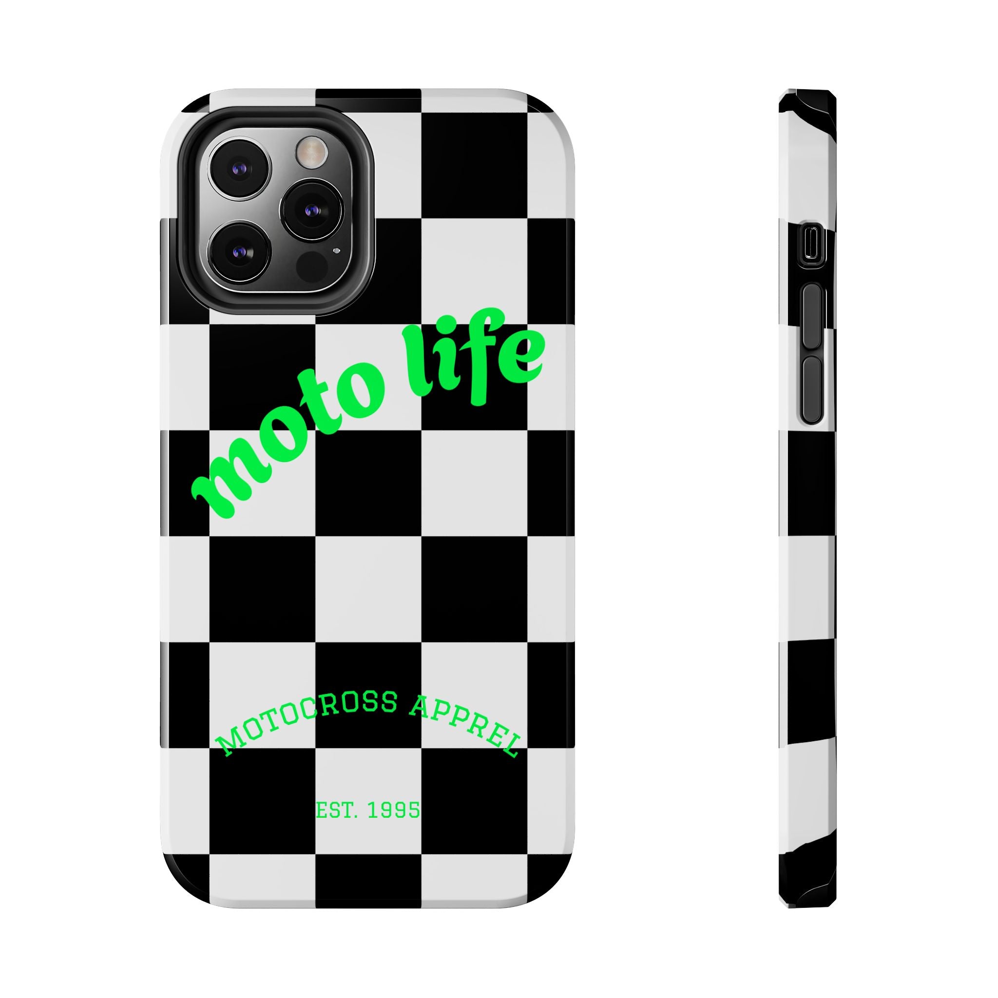 Copy of moto life checkered design Phone Case | motocross apparel, black white grid