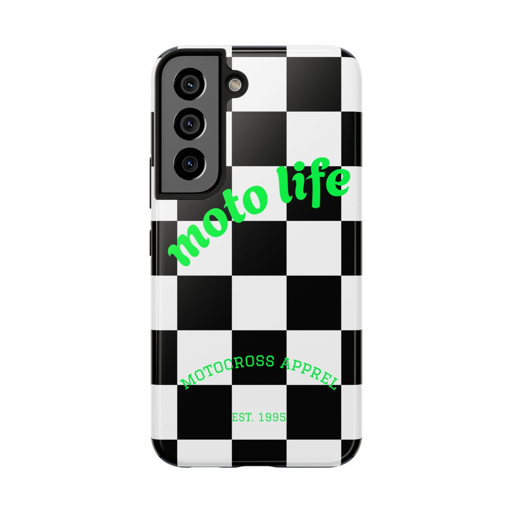 Copy of moto life checkered design Phone Case | motocross apparel, black white grid
