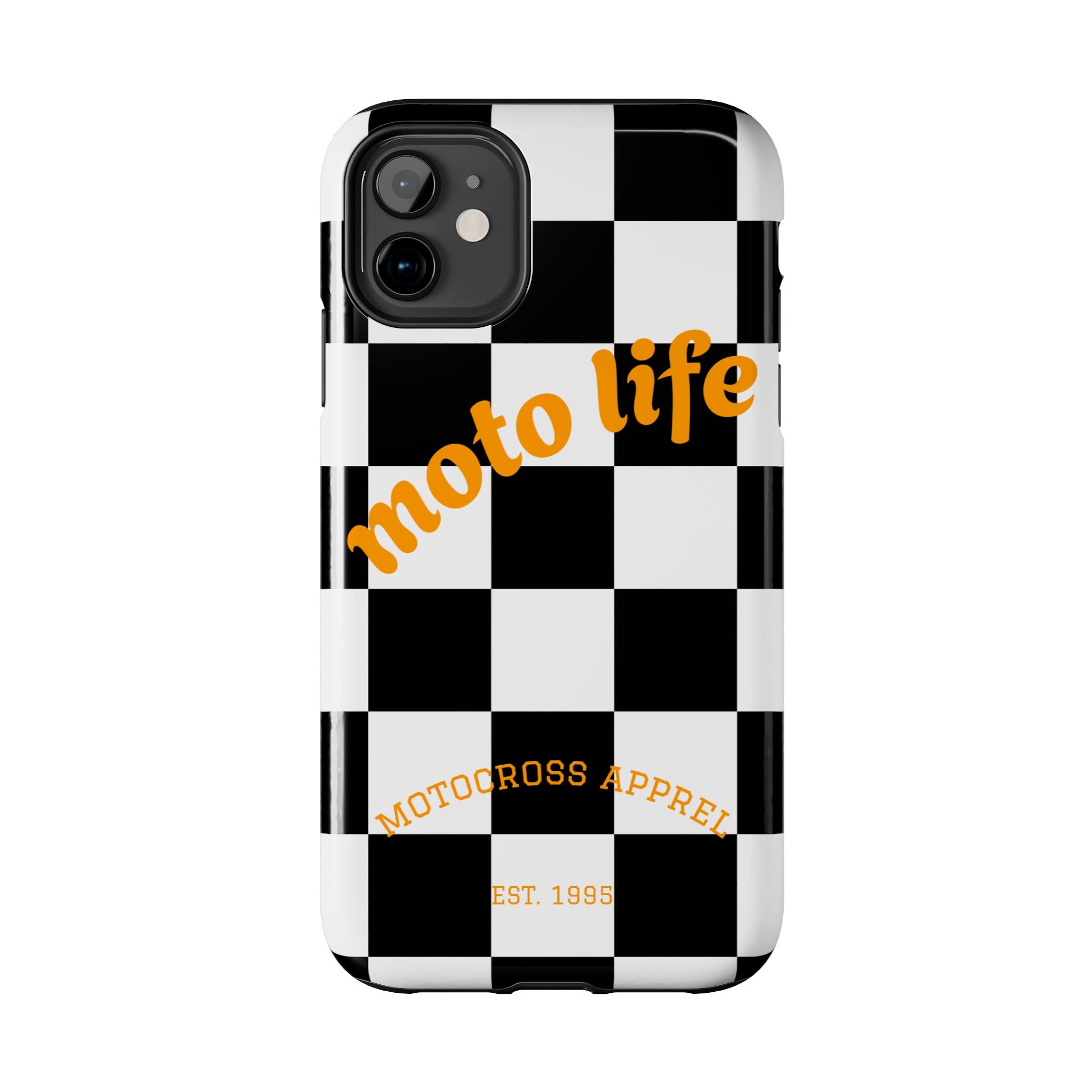 moto life checkered design Phone Case | motocross apparel, black white grid
