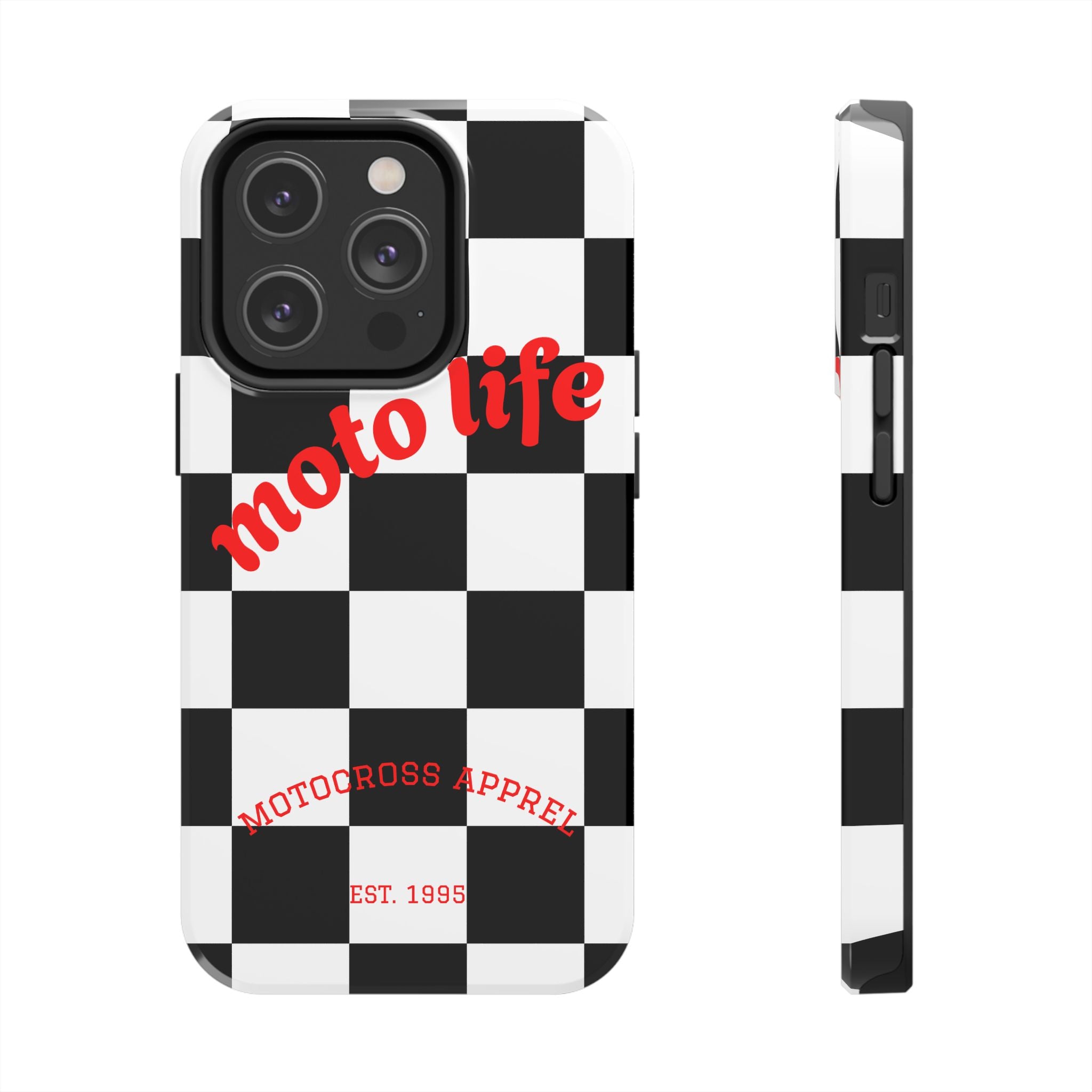 moto life checkered design Phone Case | motocross apparel, black white grid