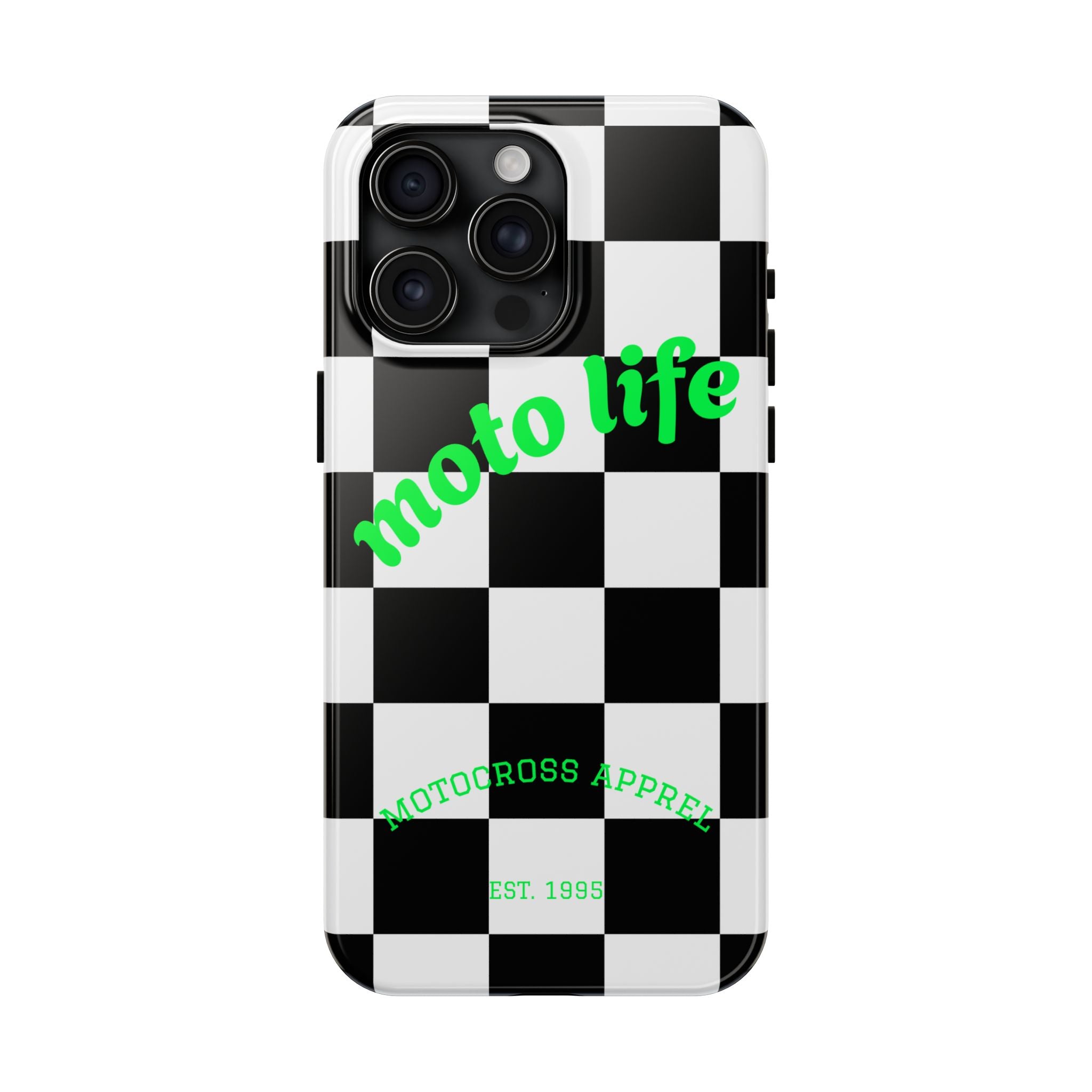 Copy of moto life checkered design Phone Case | motocross apparel, black white grid