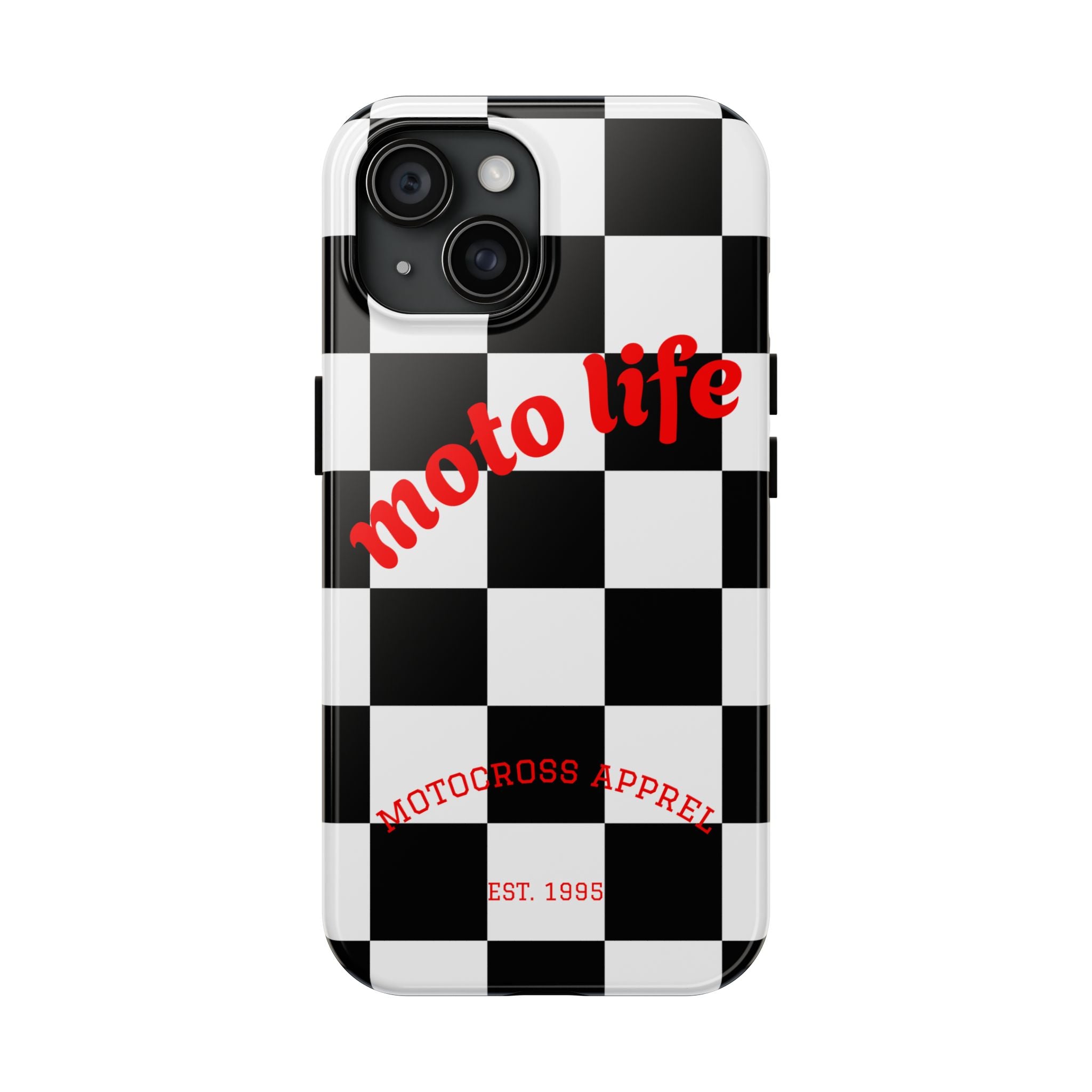 moto life checkered design Phone Case | motocross apparel, black white grid