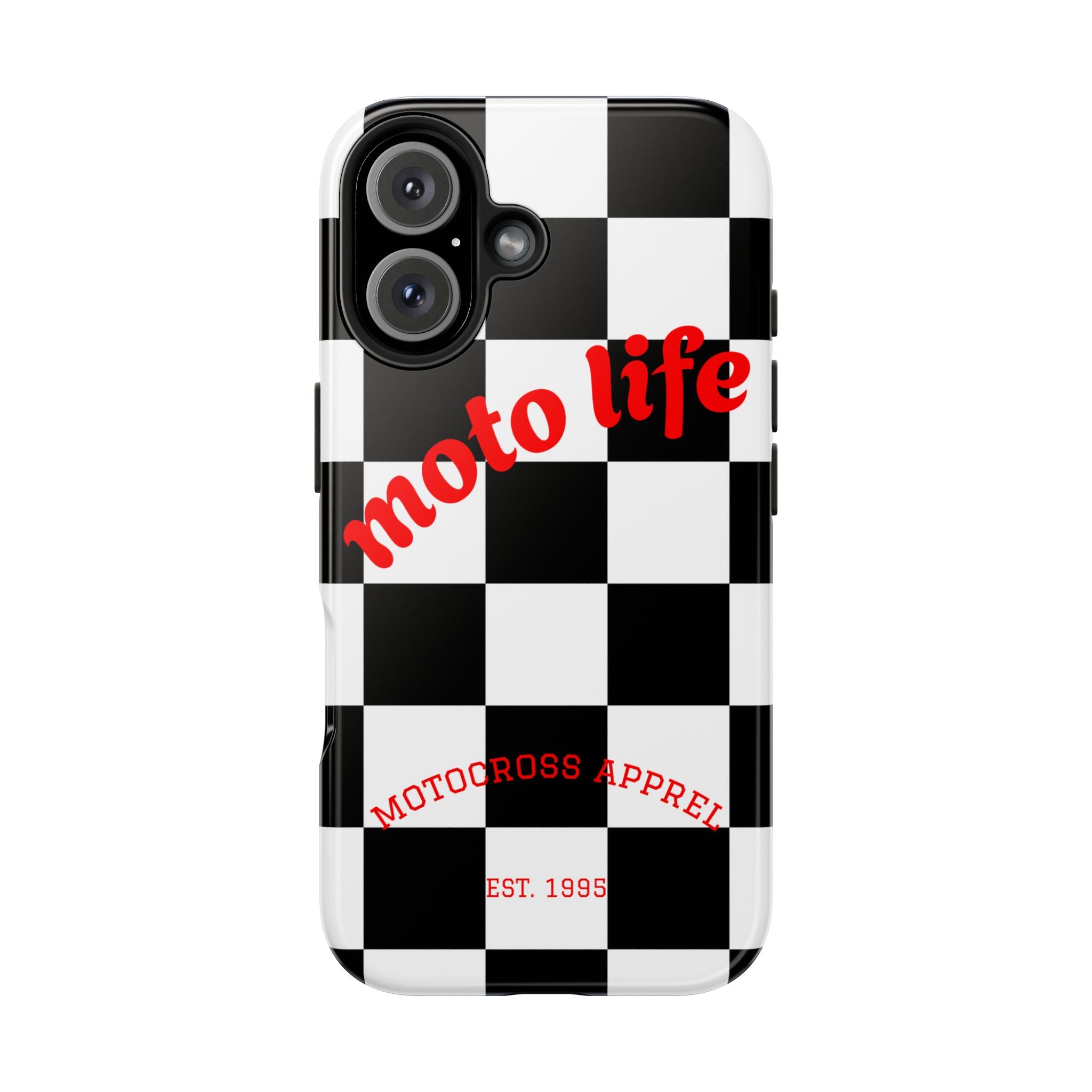 moto life checkered design Phone Case | motocross apparel, black white grid