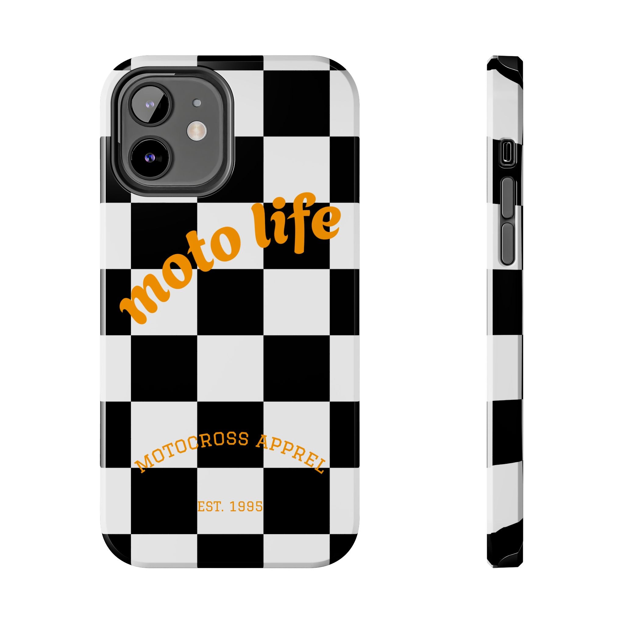 moto life checkered design Phone Case | motocross apparel, black white grid