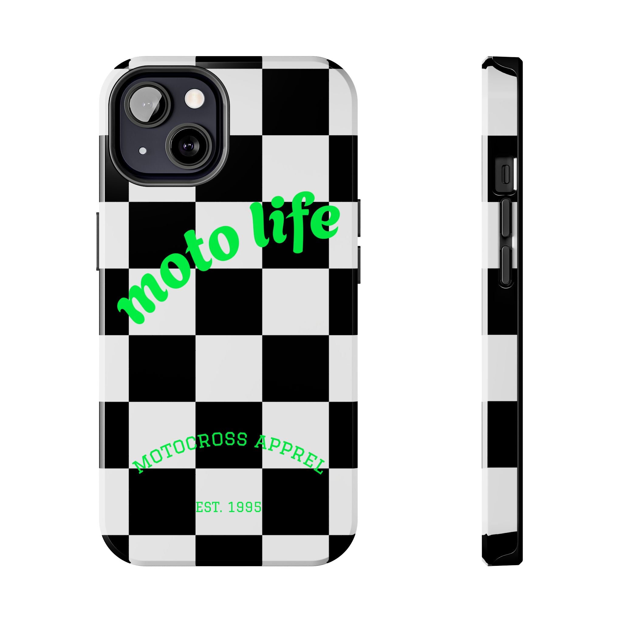 Copy of moto life checkered design Phone Case | motocross apparel, black white grid