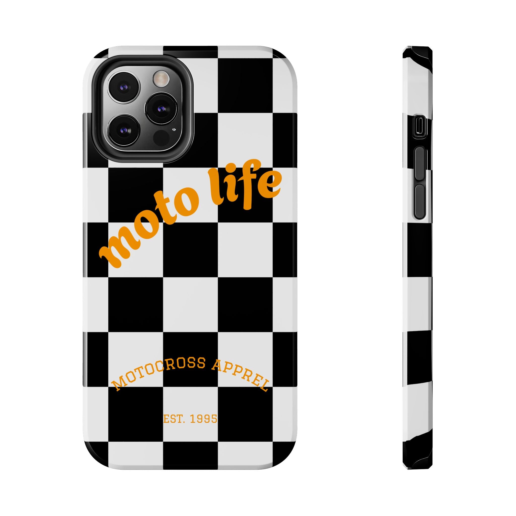 moto life checkered design Phone Case | motocross apparel, black white grid