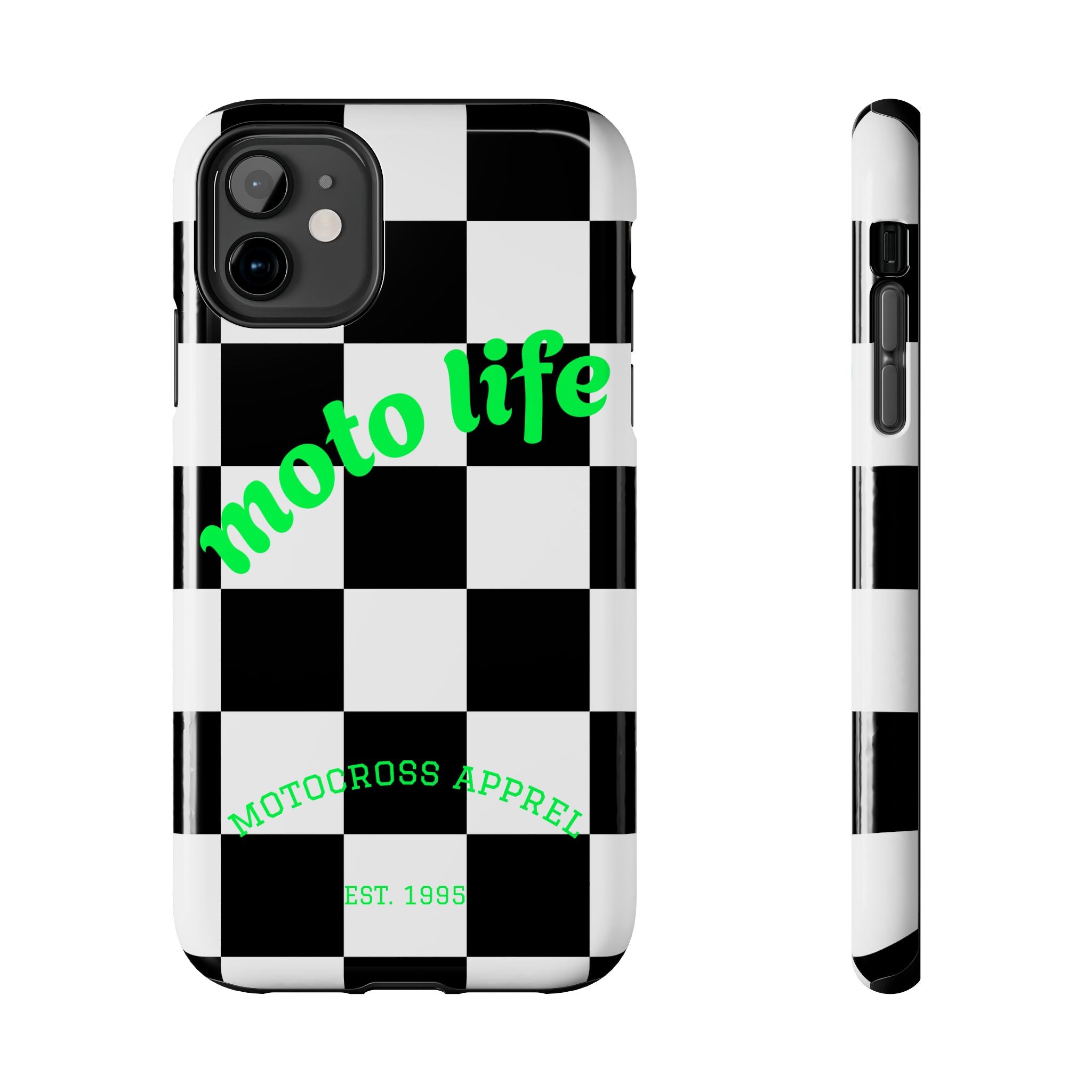 Copy of moto life checkered design Phone Case | motocross apparel, black white grid