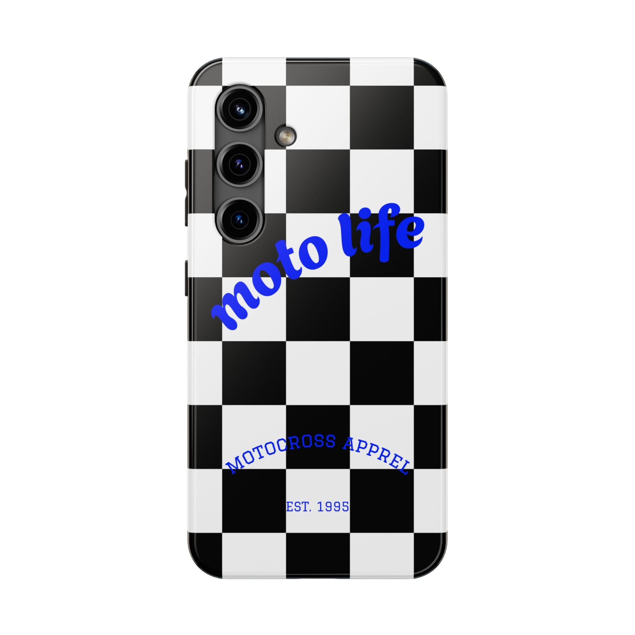 moto life checkered design Phone Case | motocross apparel, black white grid