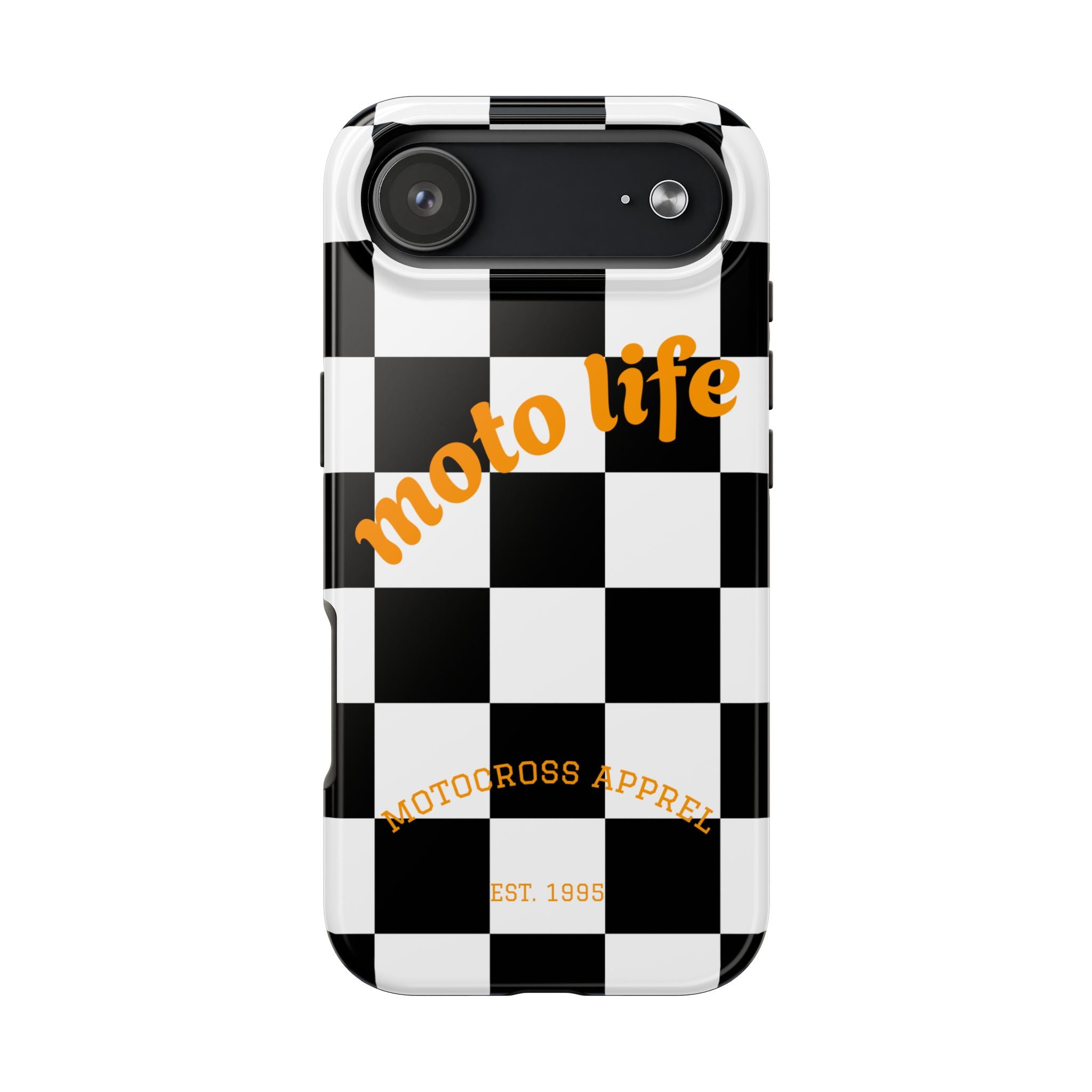 moto life checkered design Phone Case | motocross apparel, black white grid
