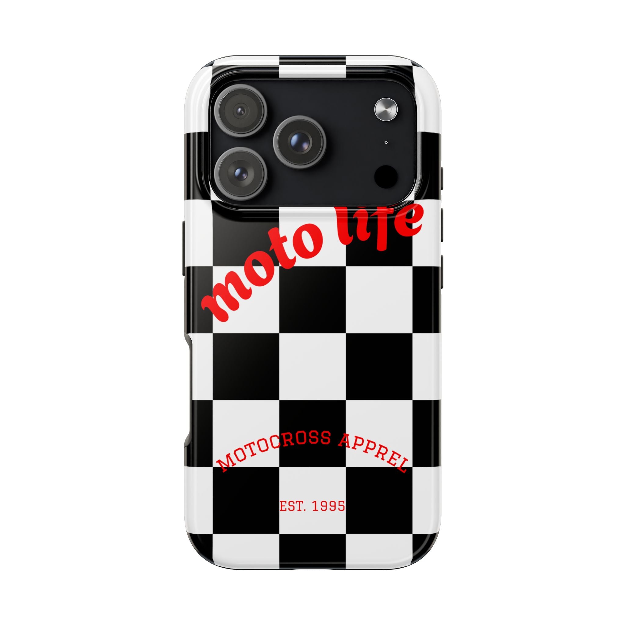 moto life checkered design Phone Case | motocross apparel, black white grid