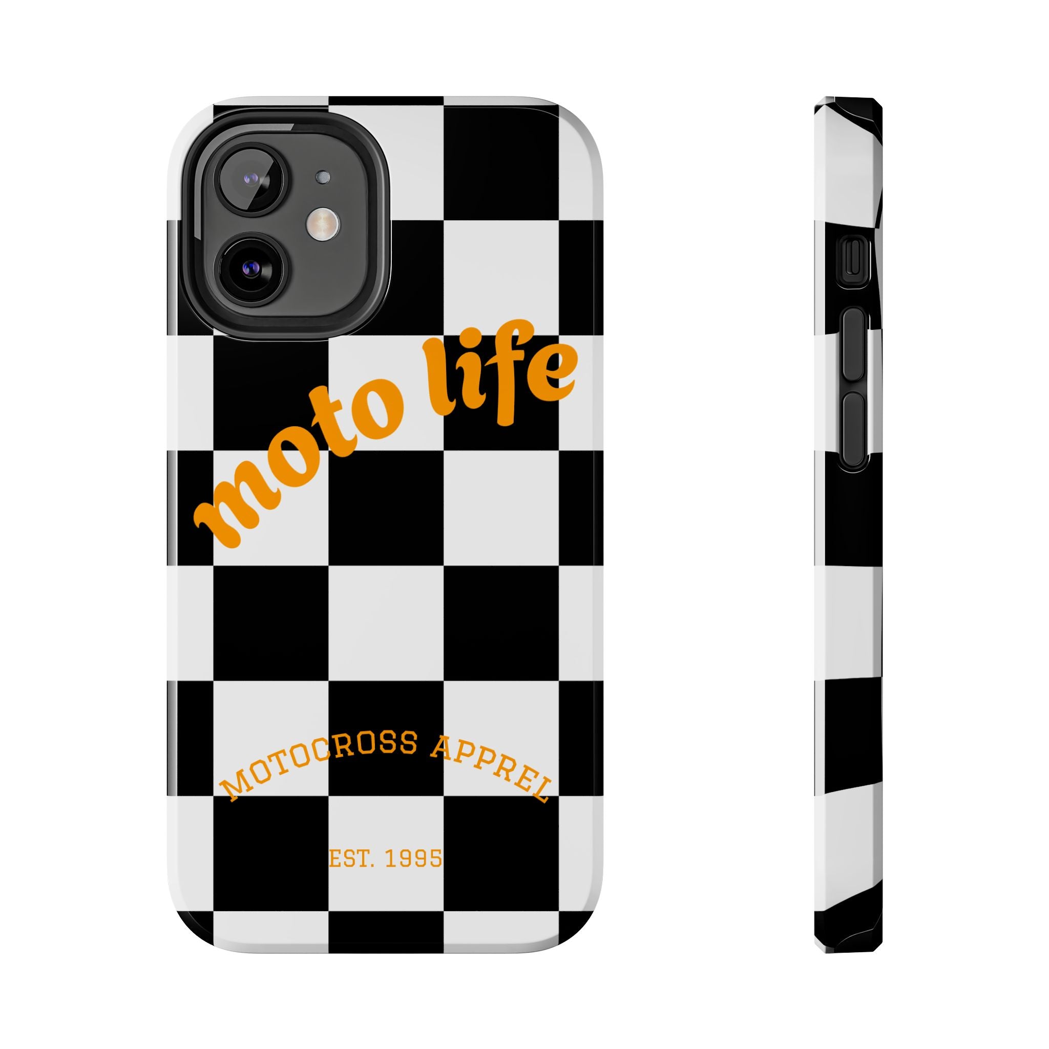 moto life checkered design Phone Case | motocross apparel, black white grid