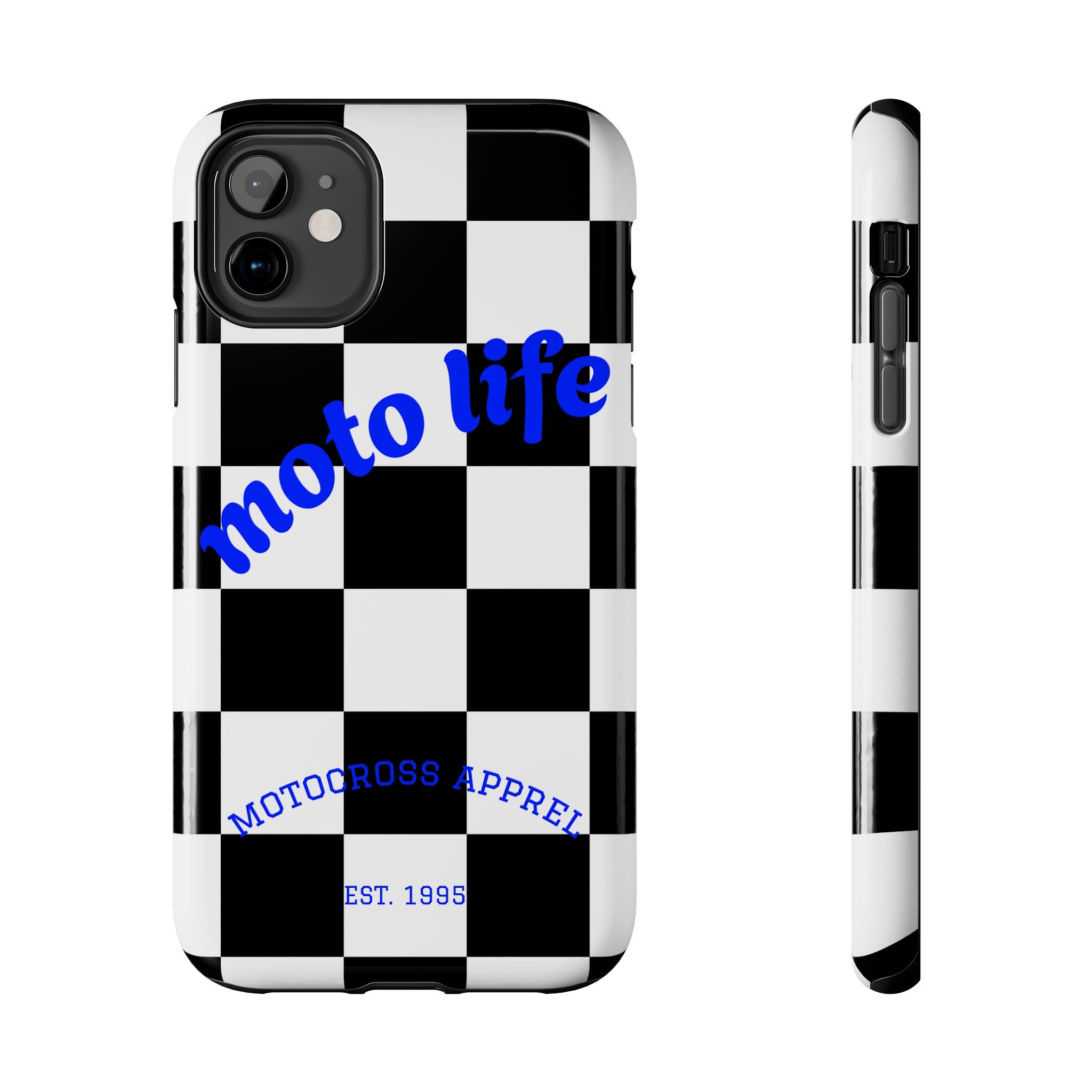 moto life checkered design Phone Case | motocross apparel, black white grid