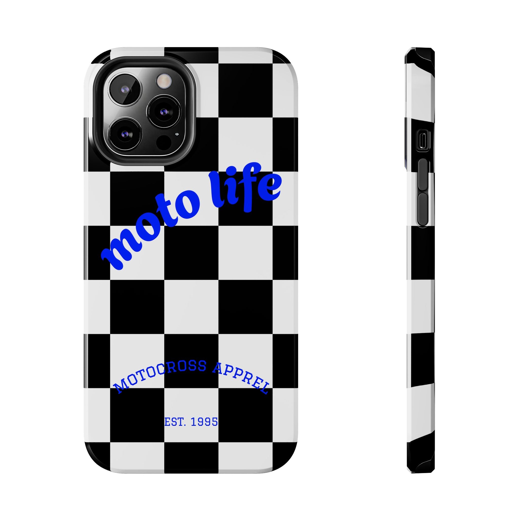 moto life checkered design Phone Case | motocross apparel, black white grid