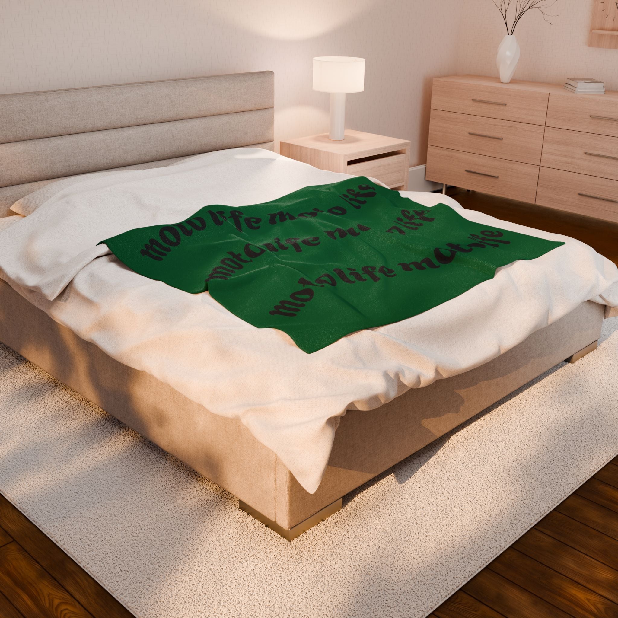 Plush Blanket — “moto life” Repeating Script Velveteen Throw