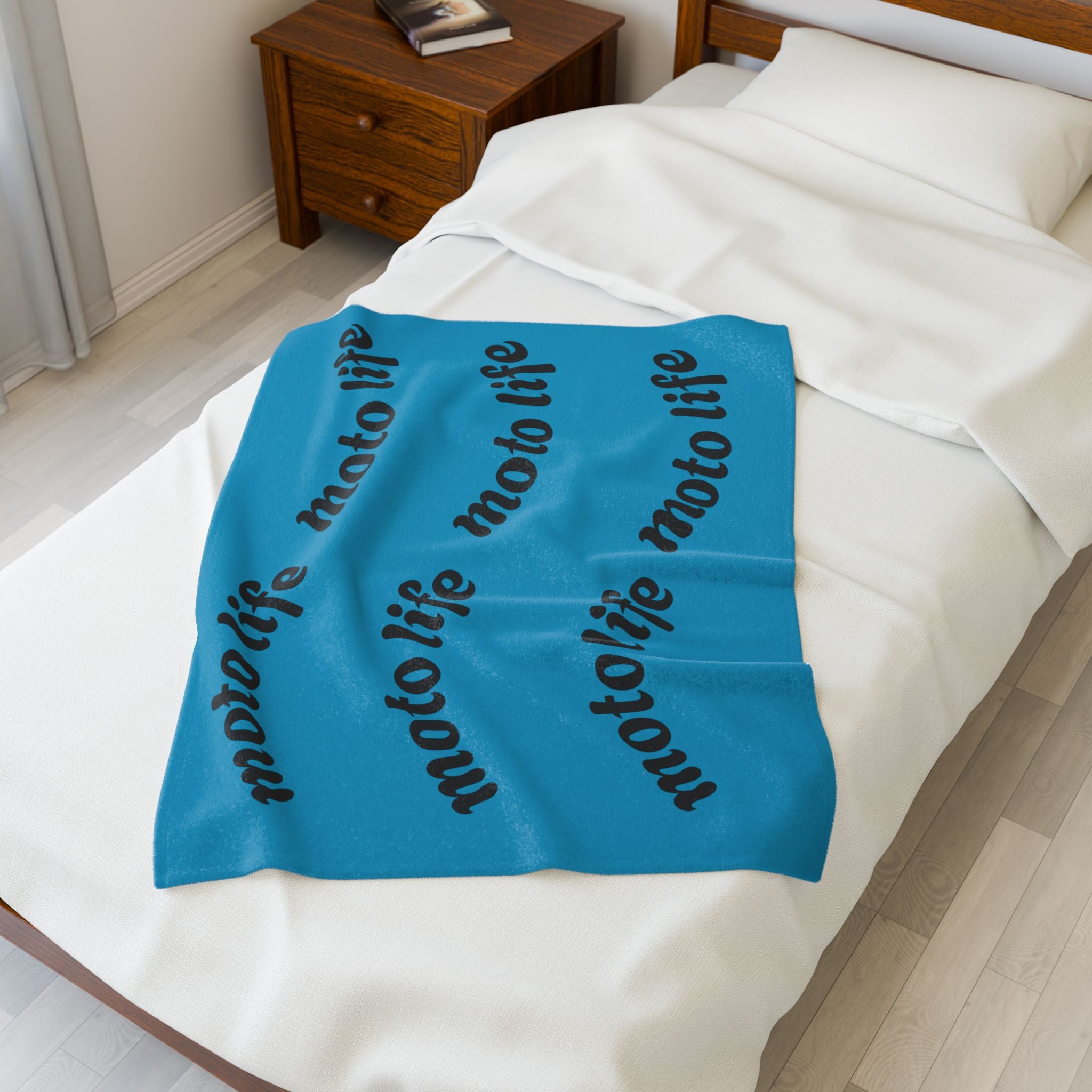 Plush Blanket — “moto life” Repeating Script Velveteen Throw