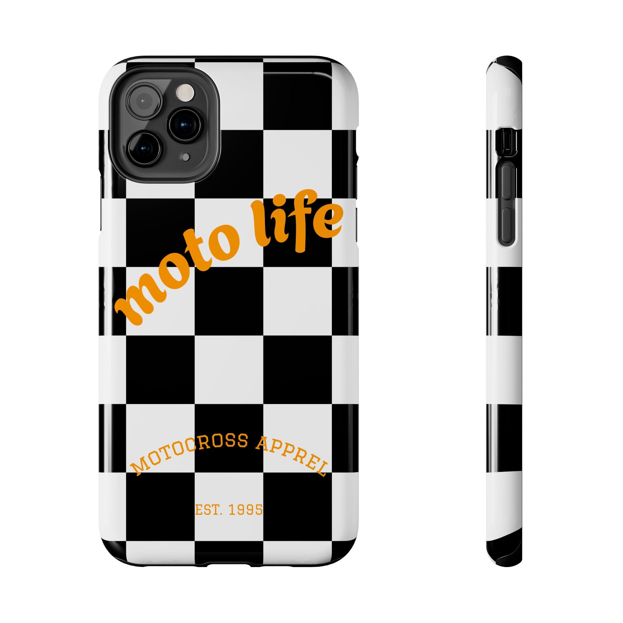 moto life checkered design Phone Case | motocross apparel, black white grid