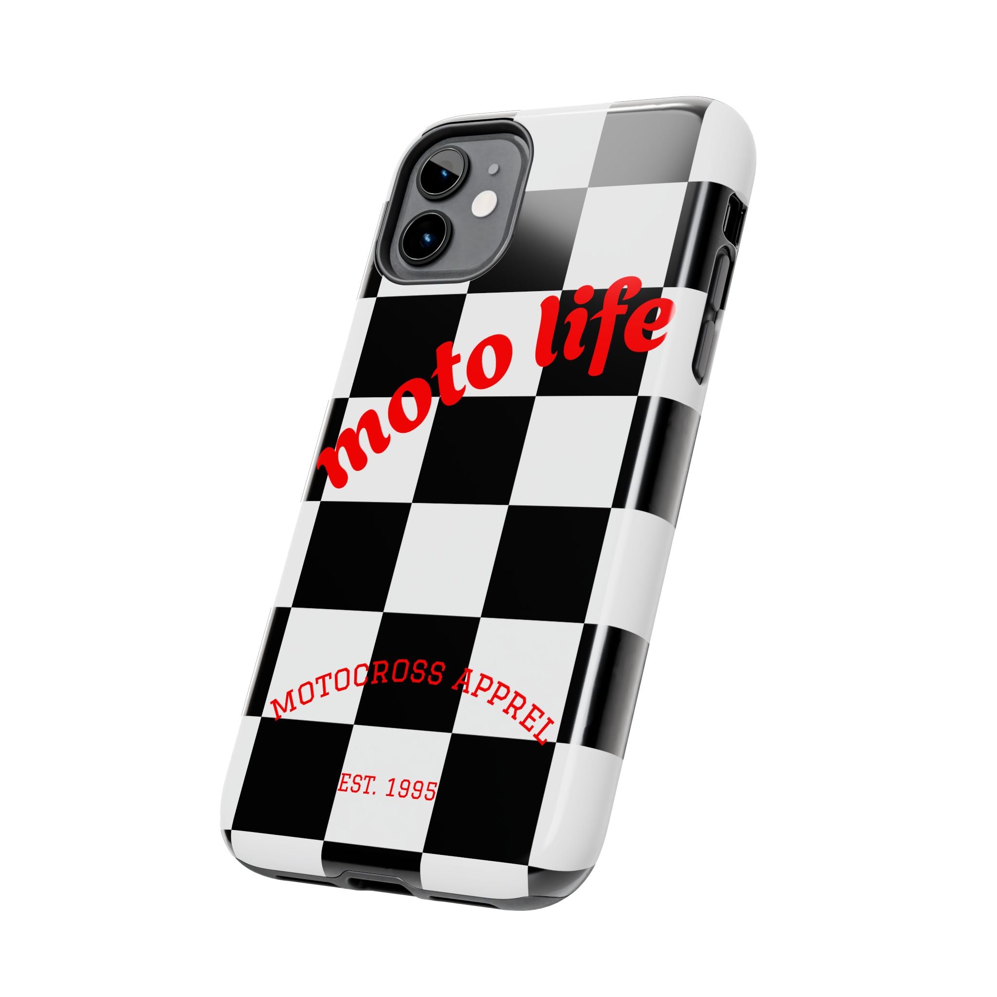 moto life checkered design Phone Case | motocross apparel, black white grid