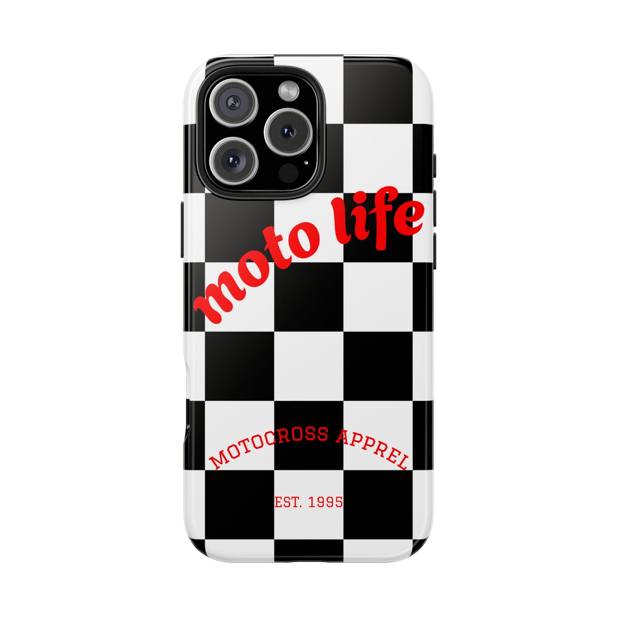 moto life checkered design Phone Case | motocross apparel, black white grid