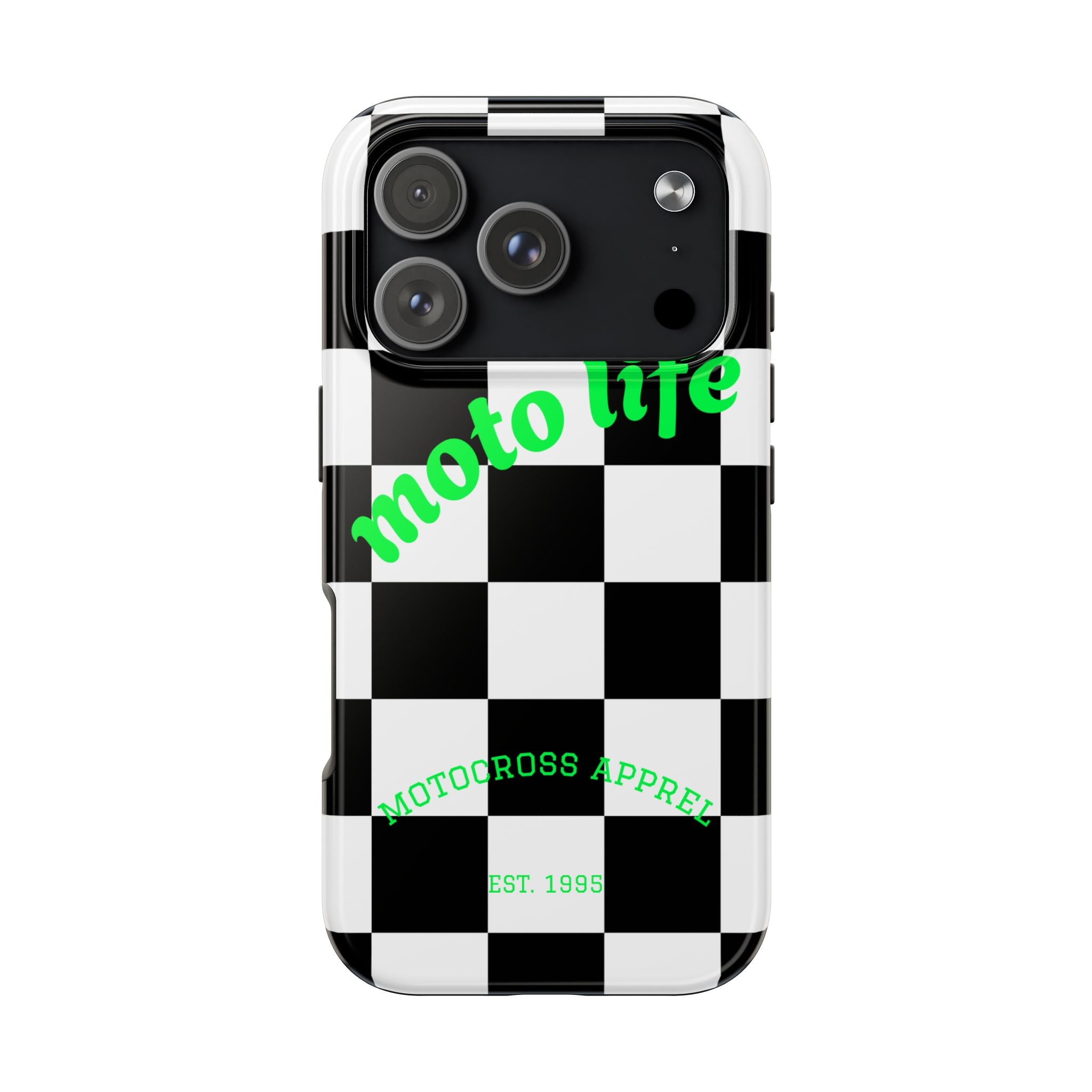 Copy of moto life checkered design Phone Case | motocross apparel, black white grid