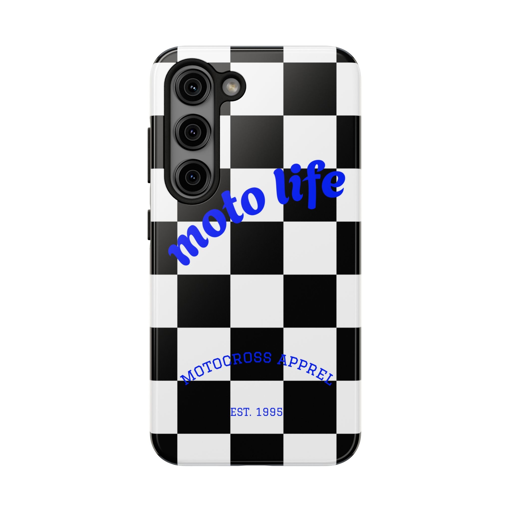 moto life checkered design Phone Case | motocross apparel, black white grid
